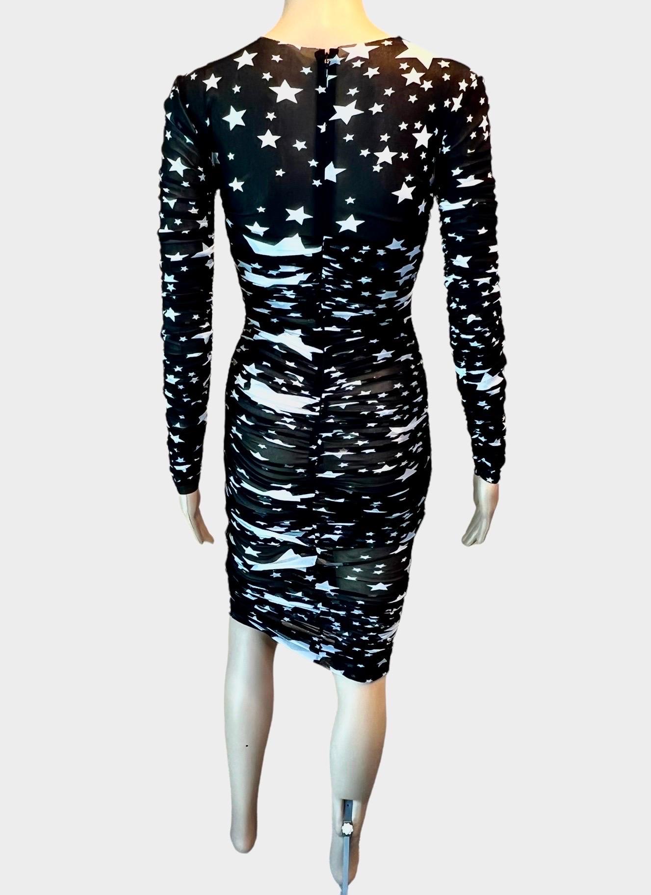 Dolce & Gabbana F/W 2011 Runway Star Print Sheer Mesh Ruched Maxi Evening Dress For Sale 2