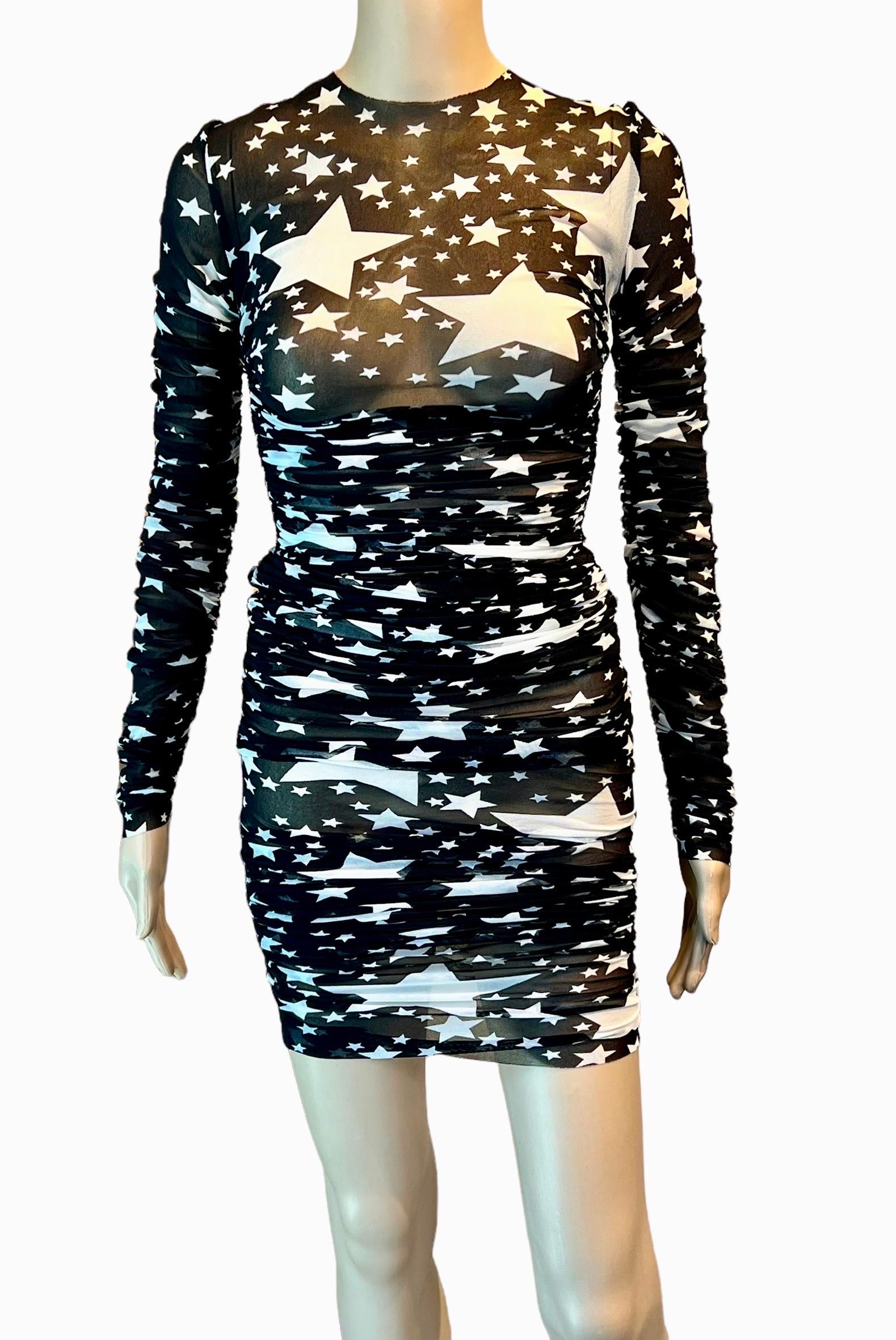Dolce & Gabbana F/W 2011 Runway Star Print Sheer Mesh Ruched Maxi Evening Dress For Sale 3