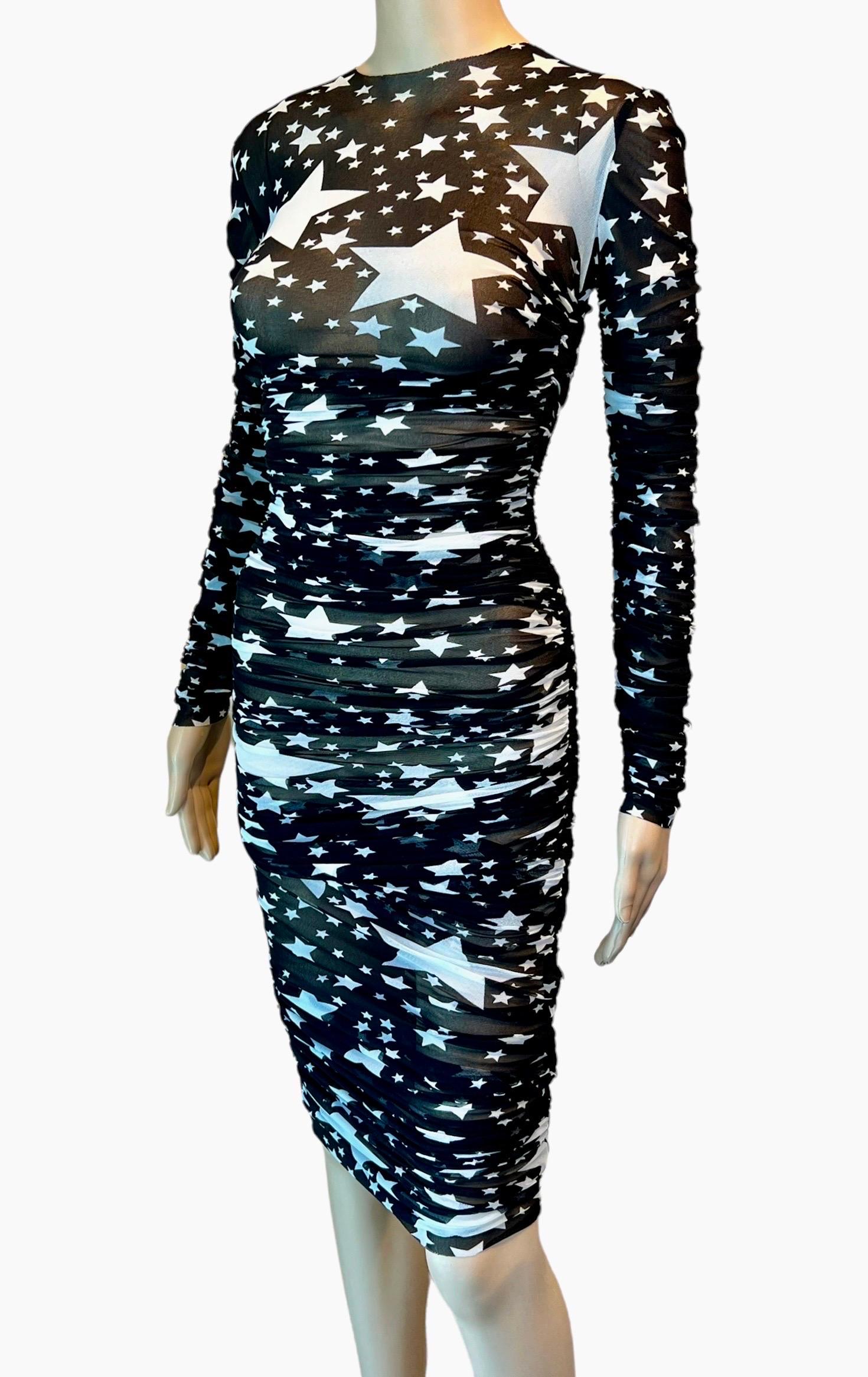 Dolce & Gabbana F/W 2011 Runway Star Print Sheer Mesh Ruched Maxi Evening Dress For Sale 5