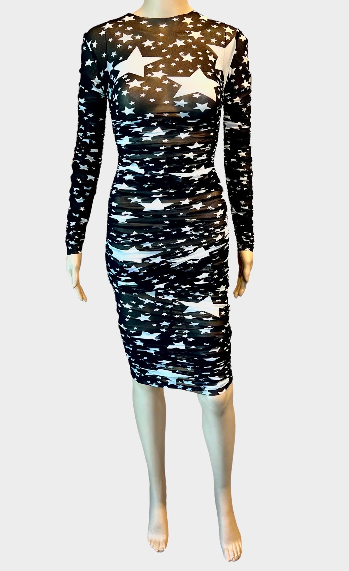Dolce & Gabbana F/W 2011 Runway Star Print Sheer Mesh Ruched Maxi Evening Dress For Sale 7