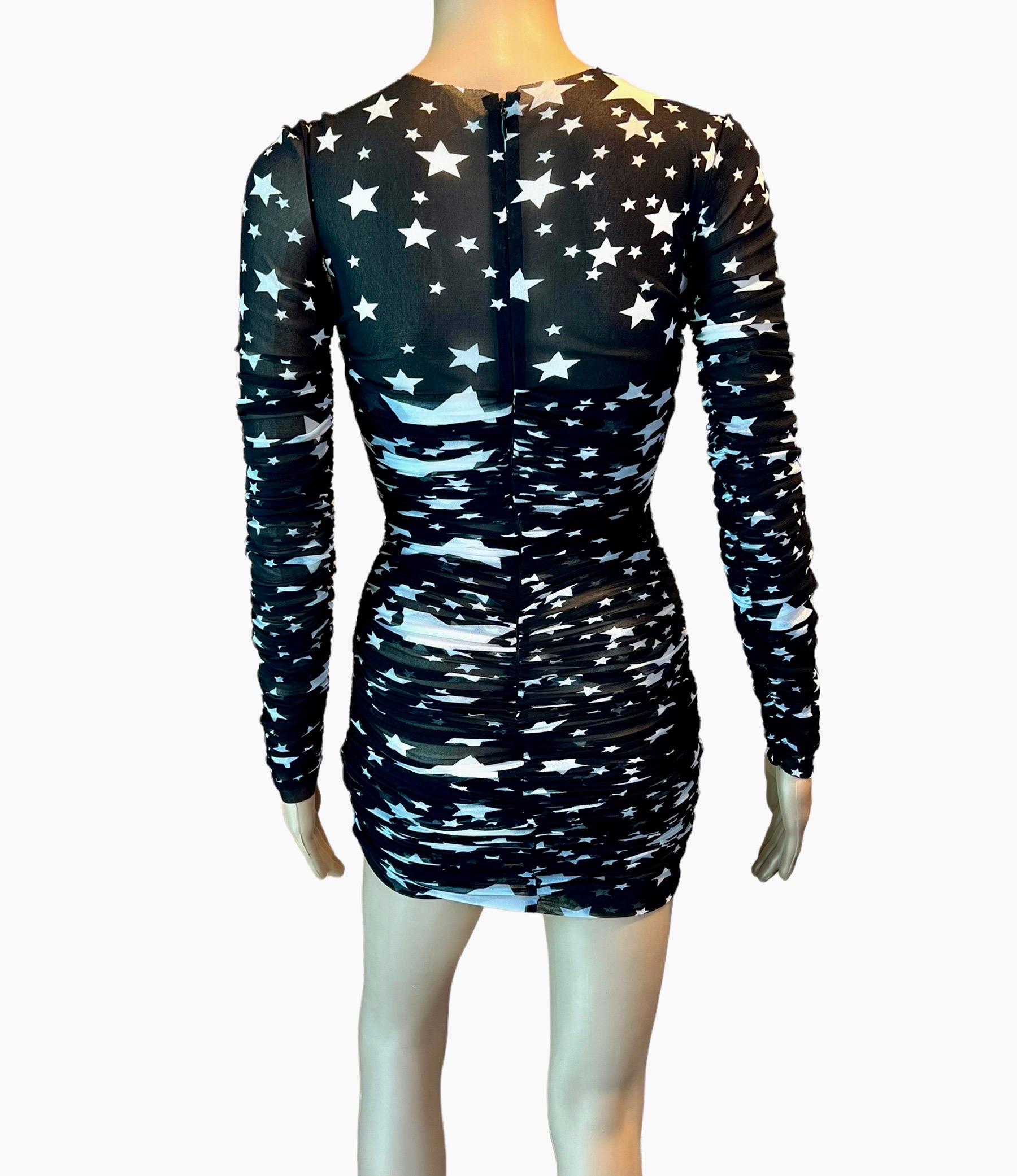 Women's Dolce & Gabbana F/W 2011 Runway Star Print Sheer Mesh Ruched Maxi Evening Dress For Sale