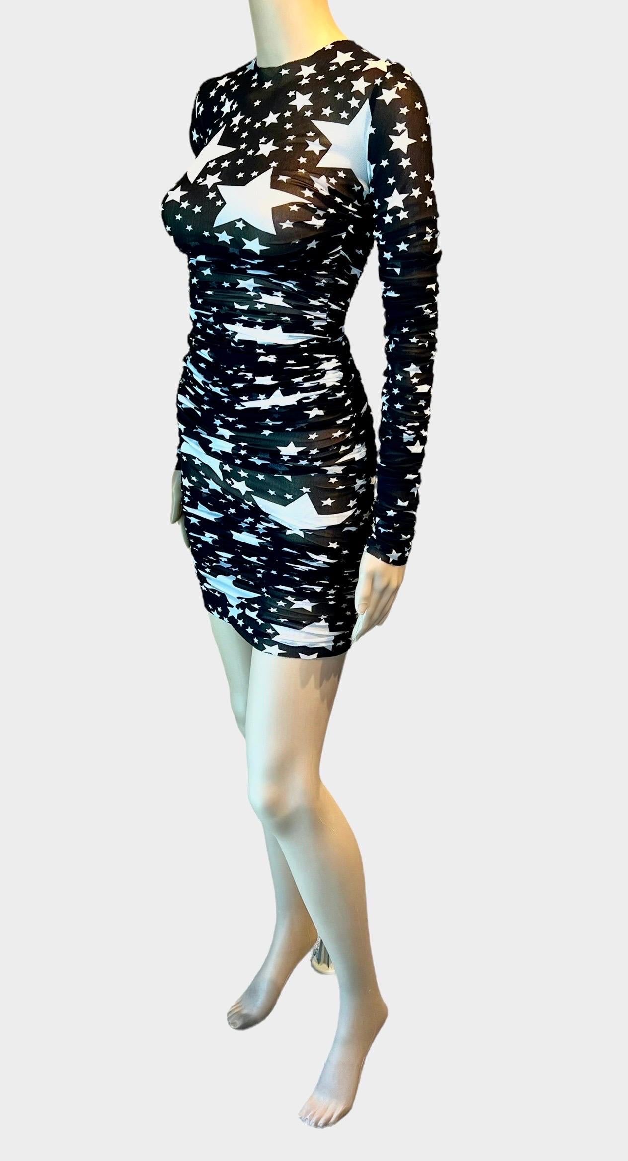 Dolce & Gabbana F/W 2011 Runway Star Print Sheer Mesh Ruched Maxi Evening Dress For Sale 1