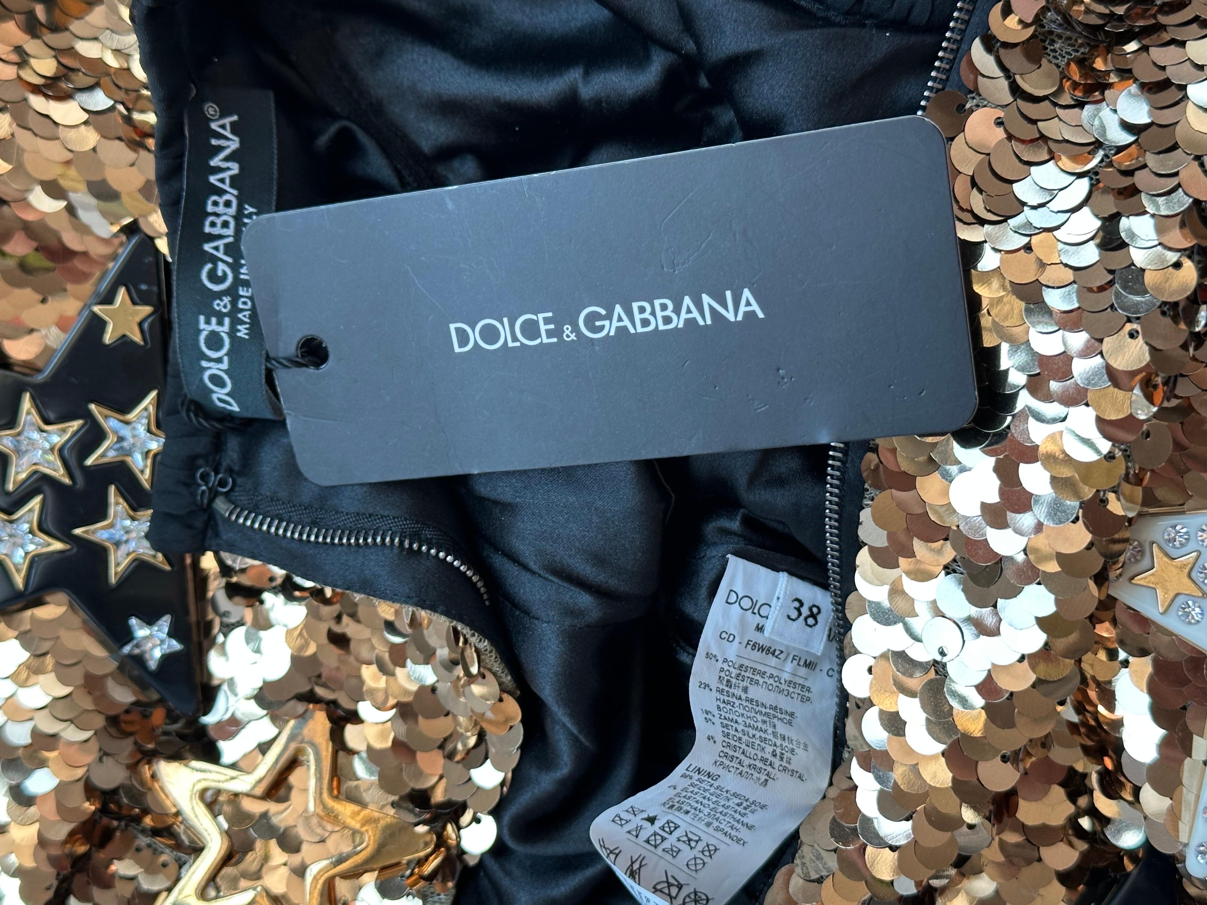 Dolce & Gabbana F/W 2011 Runway Unworn Embellished Star Sequined Gold Mini Dress For Sale 15