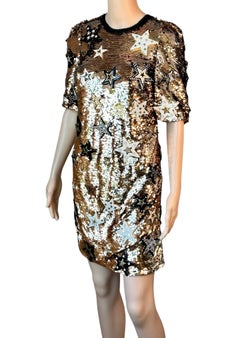 Dolce & Gabbana F/W 2011 Runway Unworn Embellished Star Sequined Gold Mini Dress