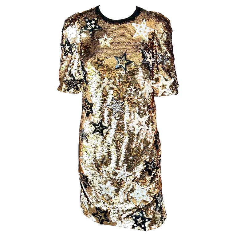 Dolce & Gabbana F/W 2011 Runway Unworn Embellished Star Sequined Gold Mini Dress Dolce & Gabbana F/W 2011 Runway Unworn Embellished Star Sequined Gold Mini Dress