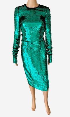 Dolce & Gabbana F/W 2011 Runway Unworn Sequin Embellished Green Evening Dress