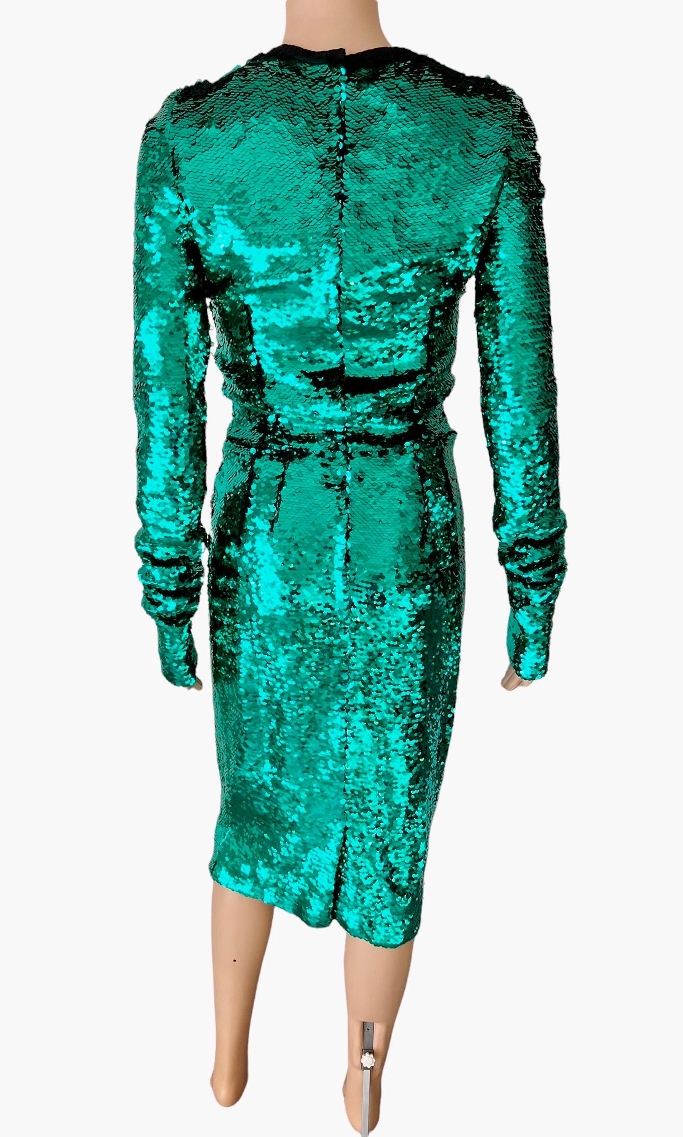 Dolce & Gabbana F/W 2011 Runway Unworn Sequin Embellished Green Evening Dress In New Condition For Sale In Naples, FL