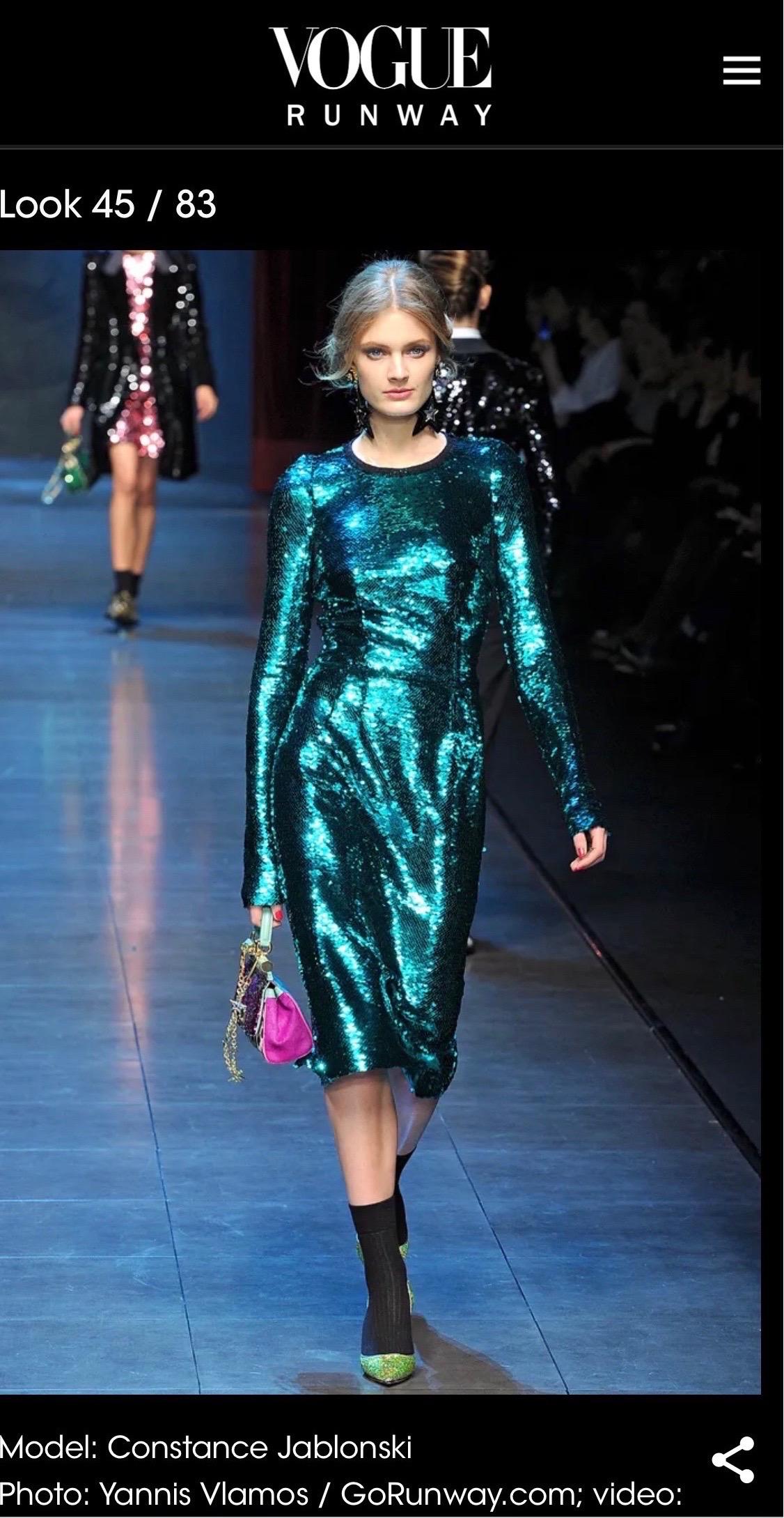 Women's Dolce & Gabbana F/W 2011 Runway Unworn Sequin Embellished Green Evening Dress For Sale