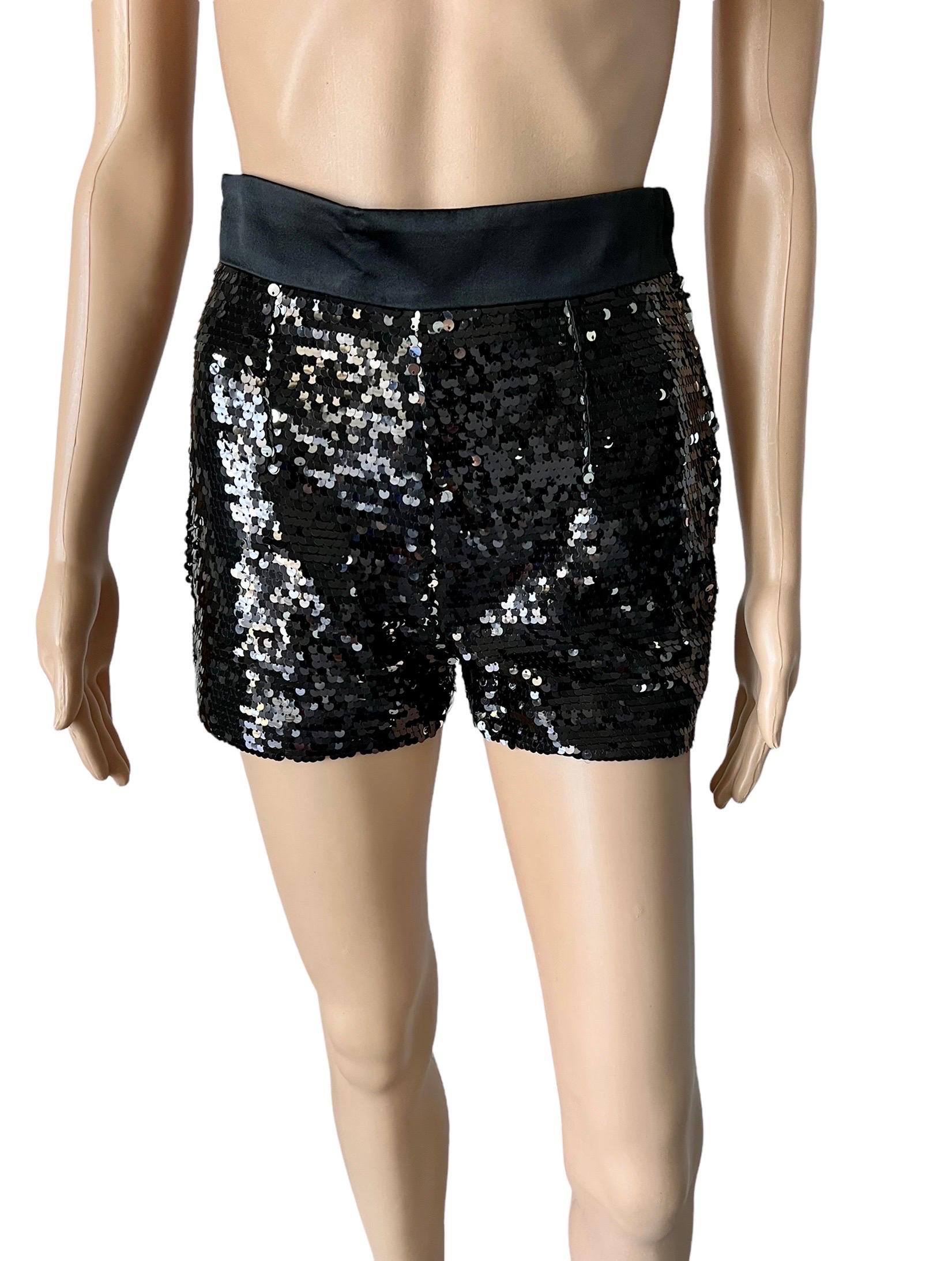 Dolce & Gabbana F/W 2011 Unworn Sequin Embellished Black Hot Pants Mini Shorts  In New Condition For Sale In Naples, FL