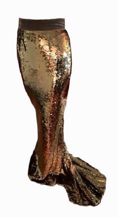 Dolce & Gabbana F/W 2011 Unworn Sequin Embellished Gold Train Maxi Skirt