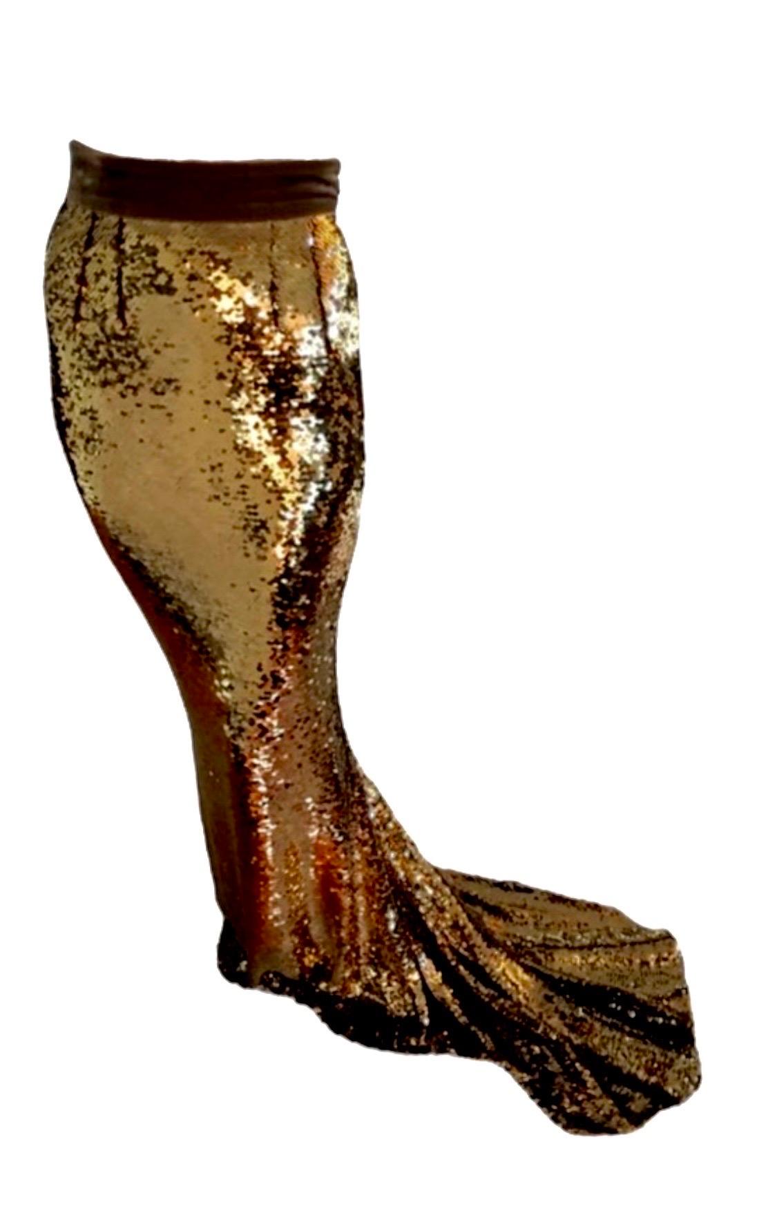Brown Dolce & Gabbana F/W 2011 Unworn Sequin Embellished Gold Train Maxi Skirt  For Sale