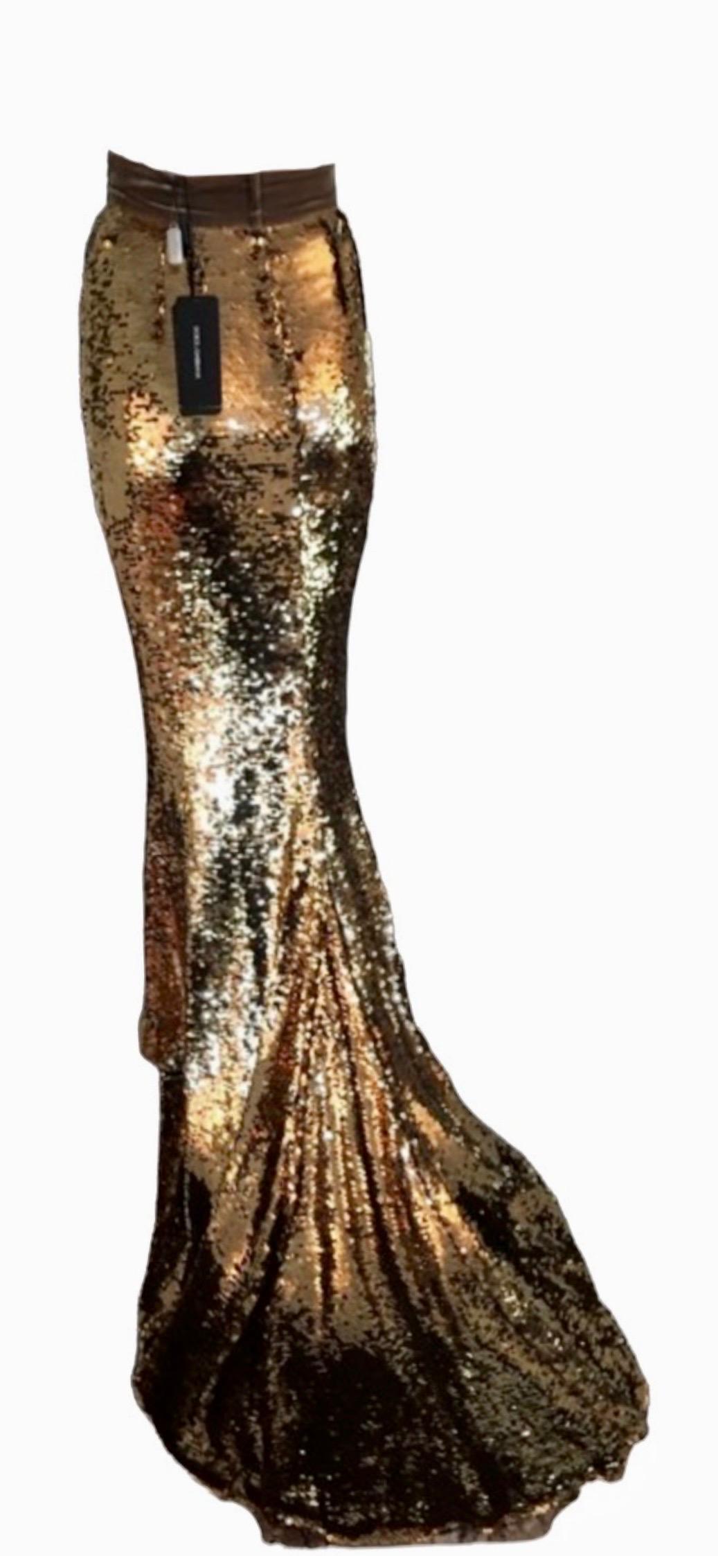 Women's Dolce & Gabbana F/W 2011 Unworn Sequin Embellished Gold Train Maxi Skirt  For Sale