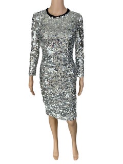 Dolce & Gabbana F/W 2011 Unworn Sequin Embellished Silver Evening Dress