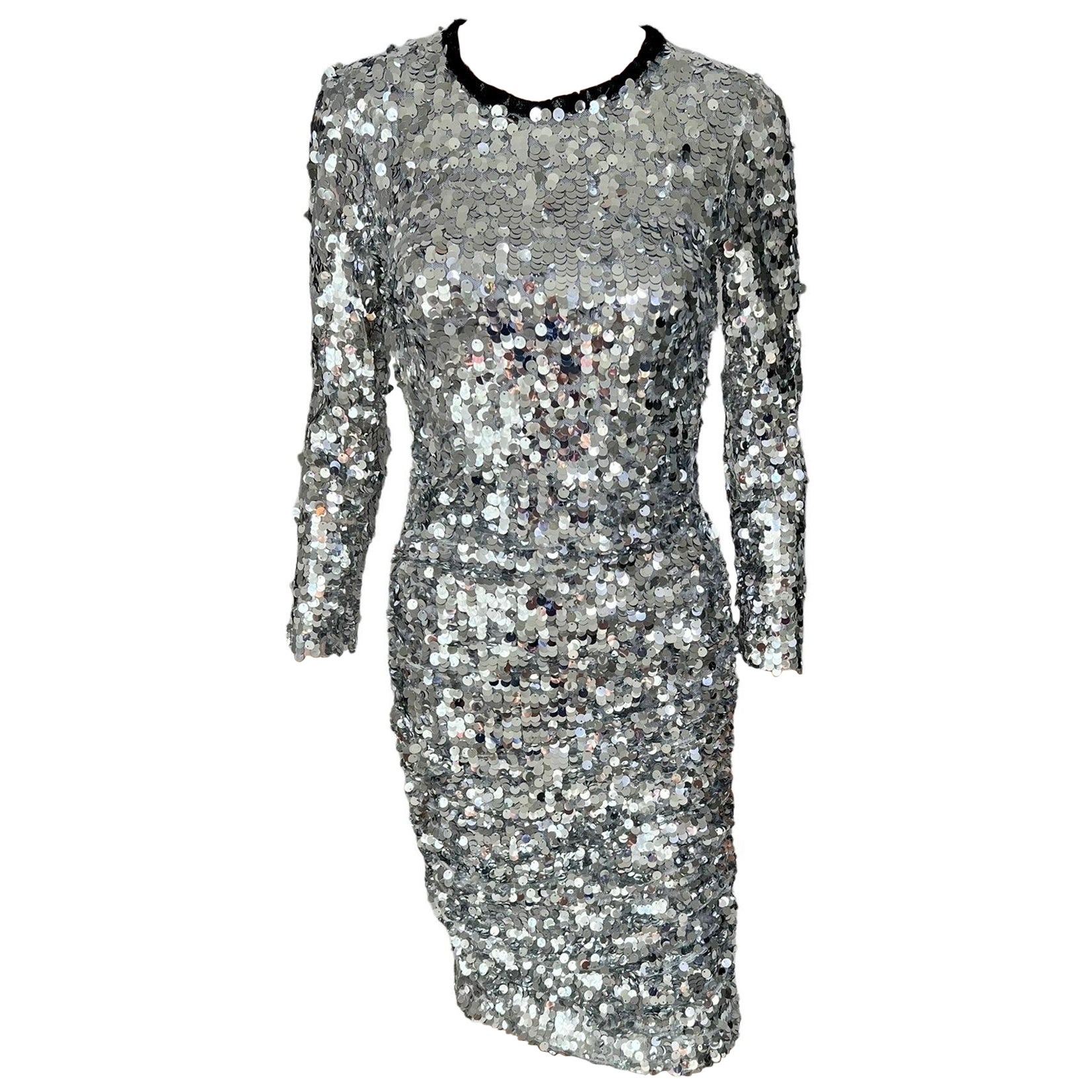 Dolce & Gabbana A/I 2011 Abito da sera argento impreziosito da paillettes, non indossato