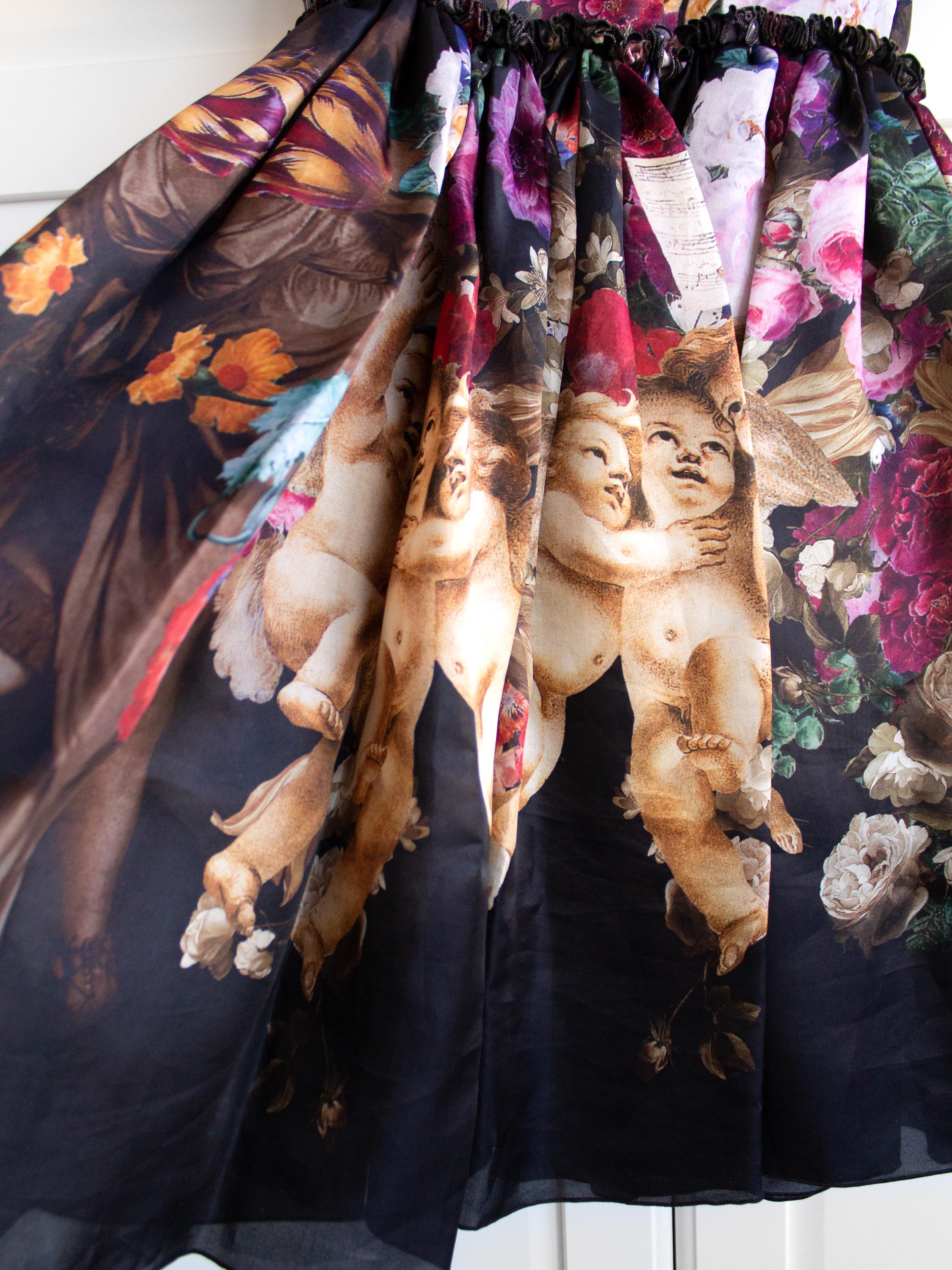 Dolce & Gabbana F/W 2012 Baroque Cherub Angels Print Floral Silk Dress 6