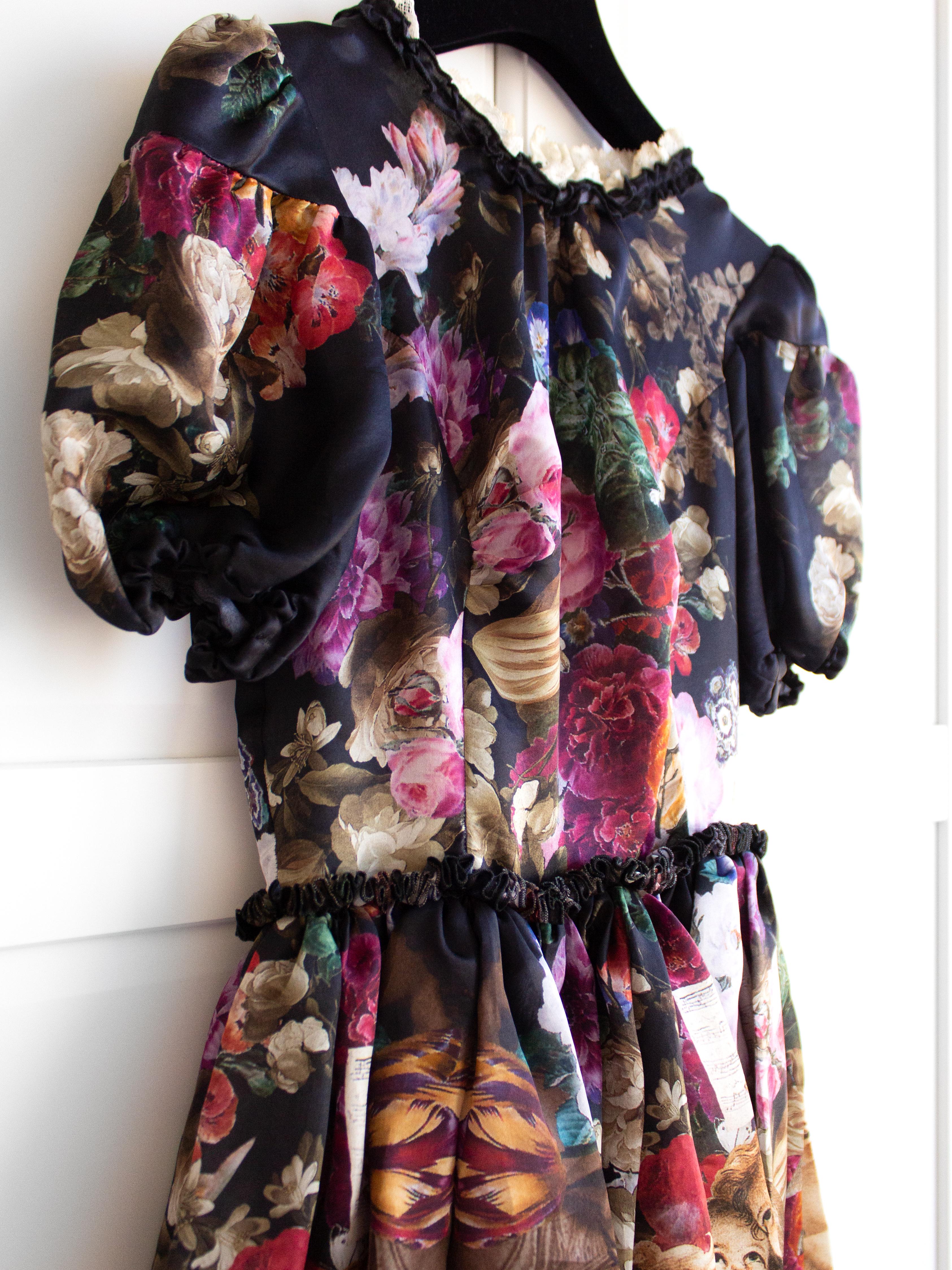 Dolce & Gabbana F/W 2012 Baroque Cherub Angels Print Floral Silk Dress 2