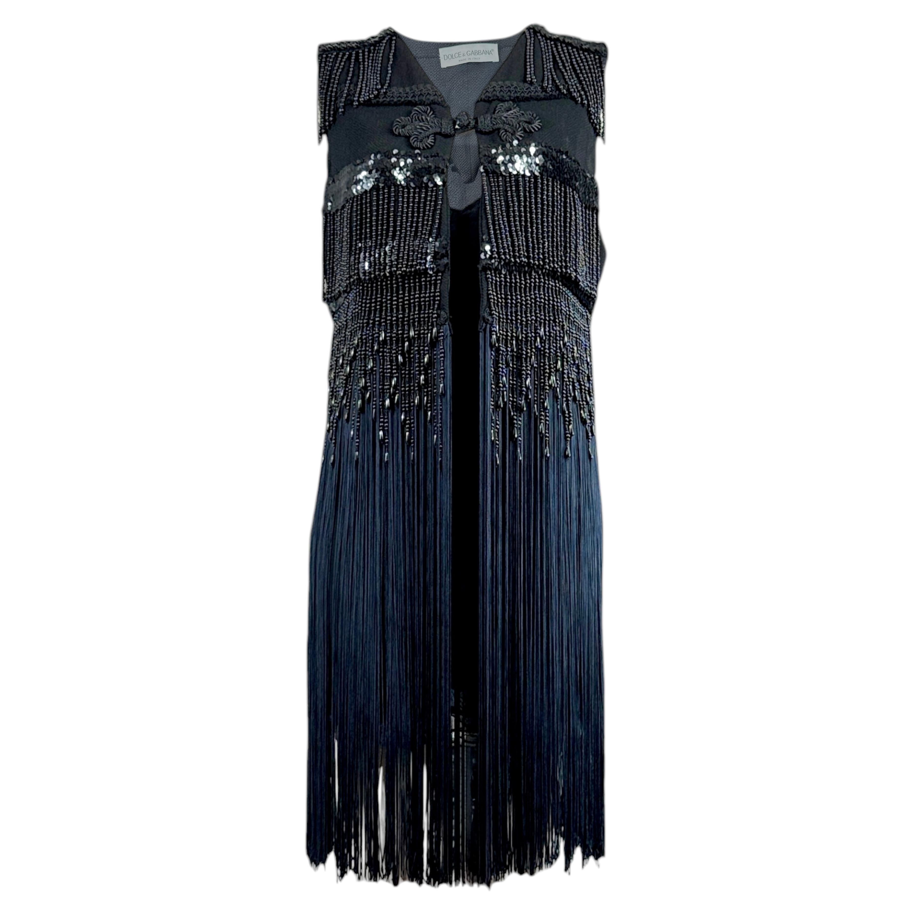 Ensemble noir à franges et perles Dolce Gabbana, automne 1991