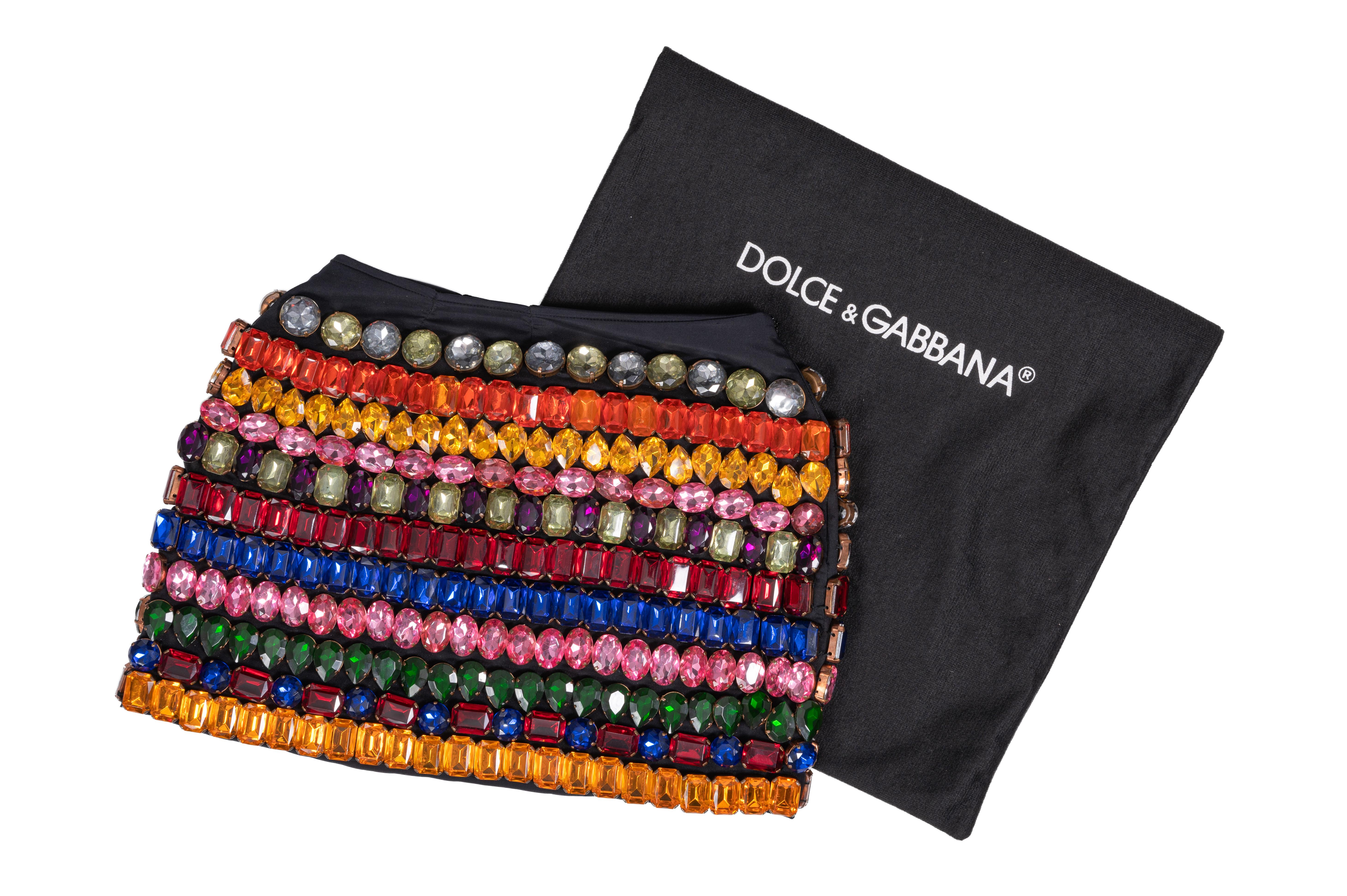DOLCE & GABBANA Fall 1991 Runway Multicoloured Crystal-Embellished Mini Skirt For Sale 9