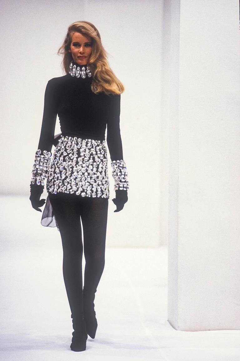 DOLCE & GABBANA Fall 1991 Runway Multicoloured Crystal-Embellished Mini Skirt For Sale 10