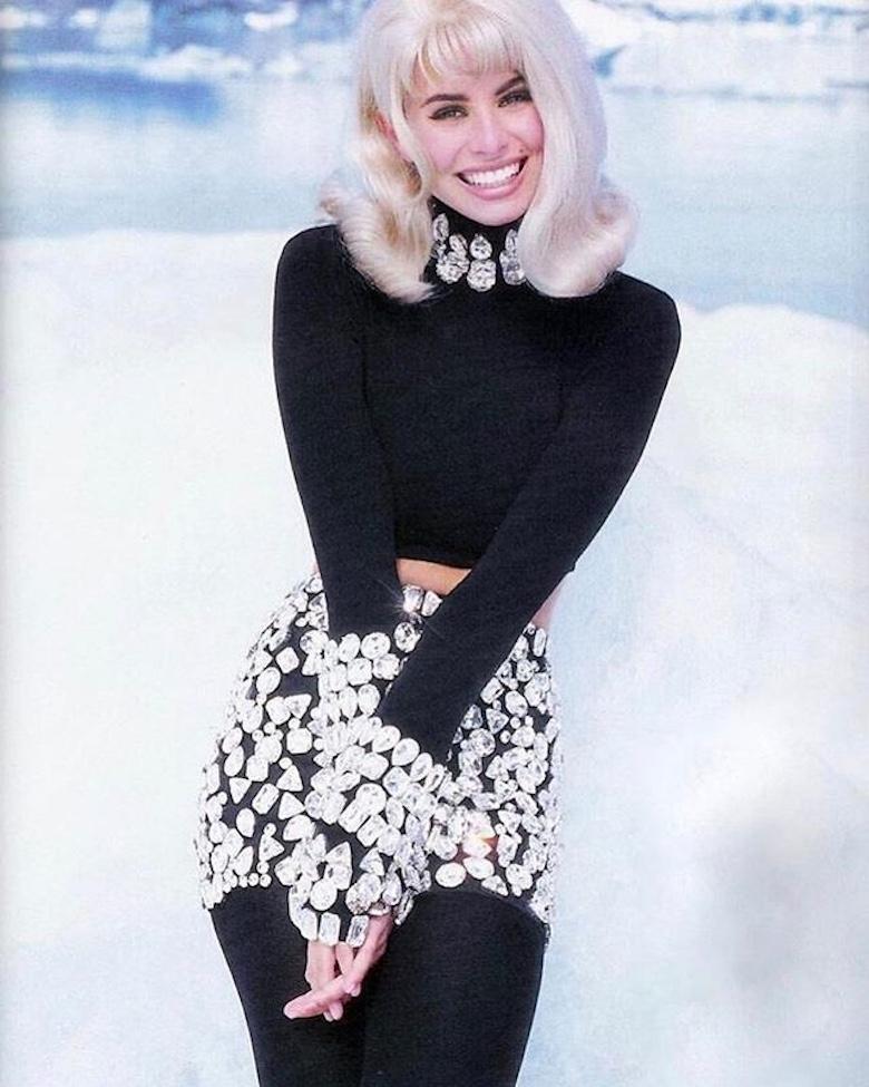 DOLCE & GABBANA Fall 1991 Runway Multicoloured Crystal-Embellished Mini Skirt For Sale 11