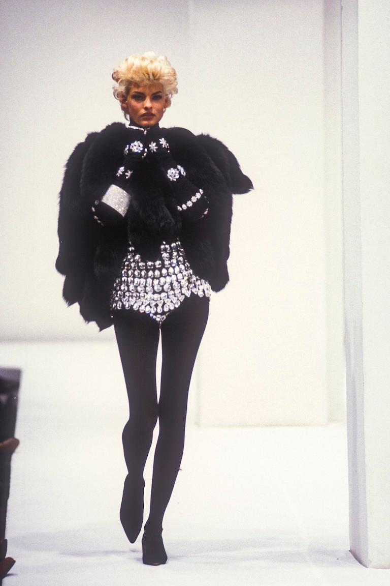 DOLCE & GABBANA Fall 1991 Runway Multicoloured Crystal-Embellished Mini Skirt For Sale 12
