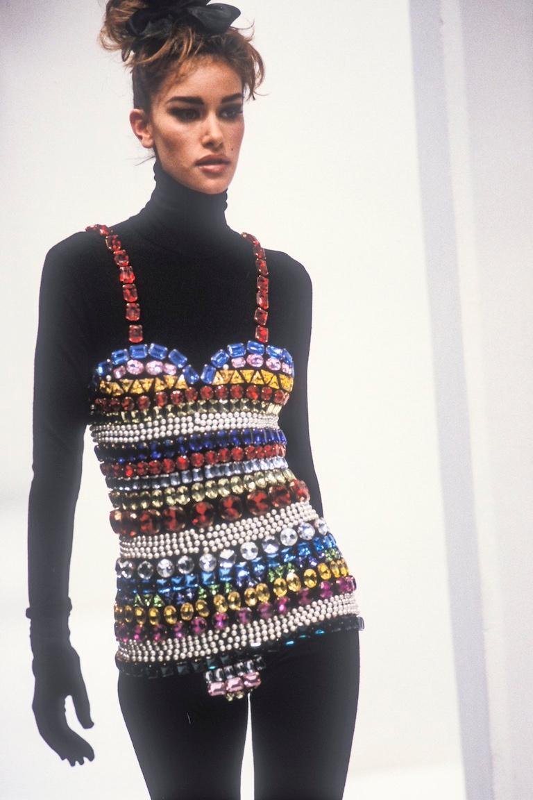 DOLCE & GABBANA Fall 1991 Runway Multicoloured Crystal-Embellished Mini Skirt For Sale 13