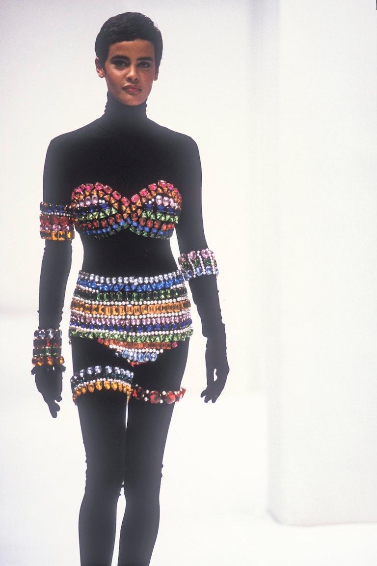DOLCE & GABBANA Fall 1991 Runway Multicoloured Crystal-Embellished Mini Skirt For Sale 14