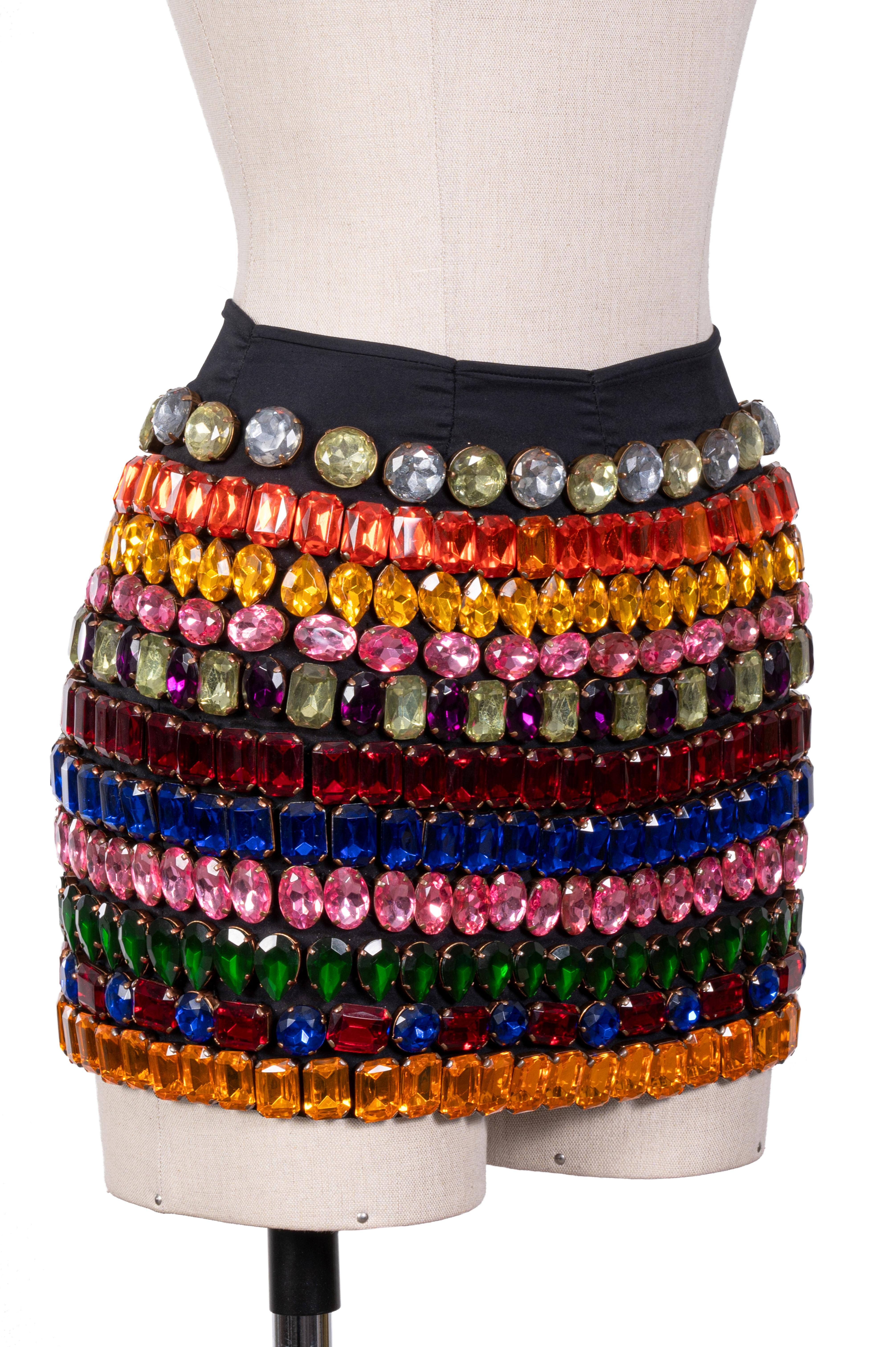 DOLCE & GABBANA Fall 1991 Runway Multicoloured Crystal-Embellished Mini Skirt In Excellent Condition For Sale In Munich, DE