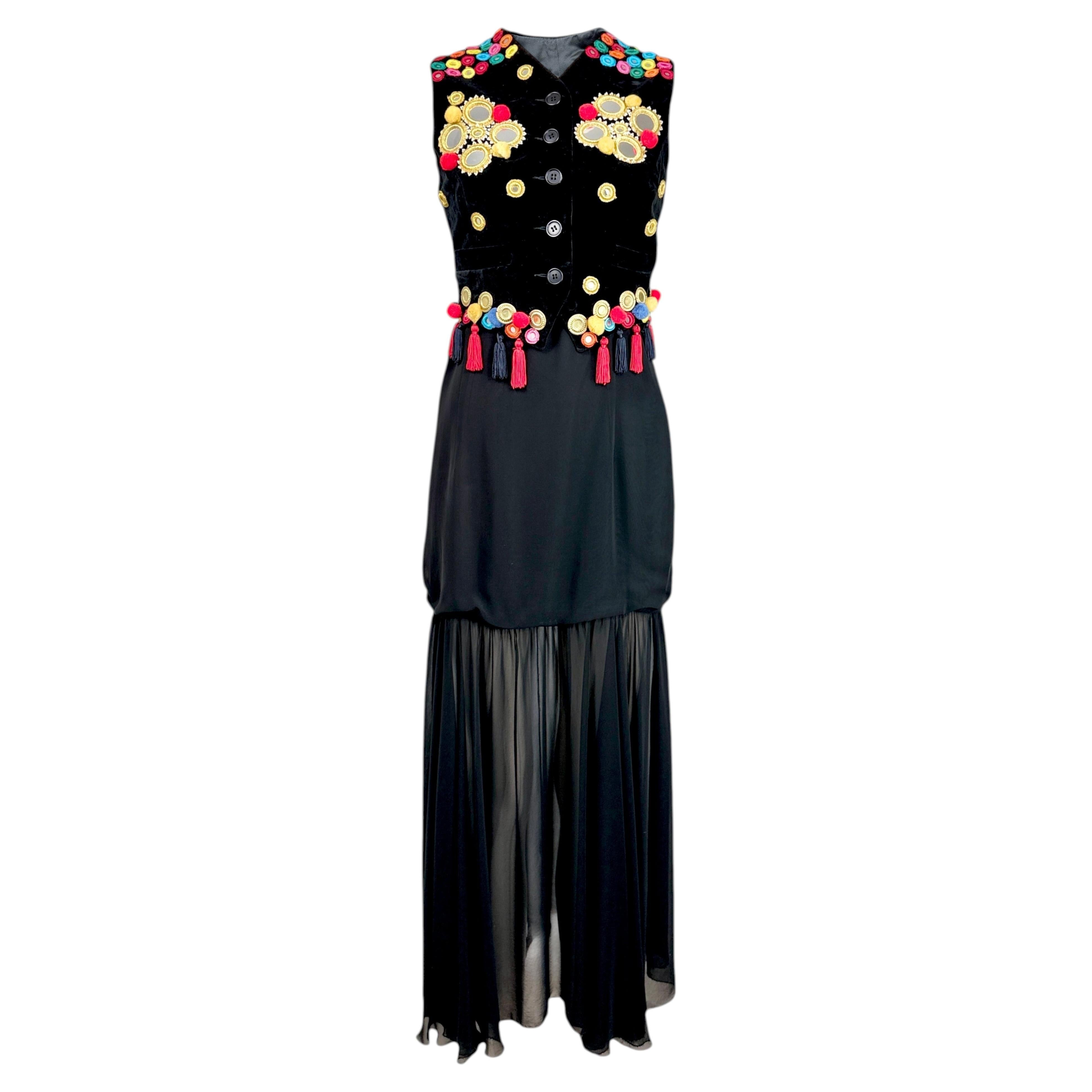Dolce & Gabbana Automne 1992 Ensemble gilets de velours robe spaghetti en vente