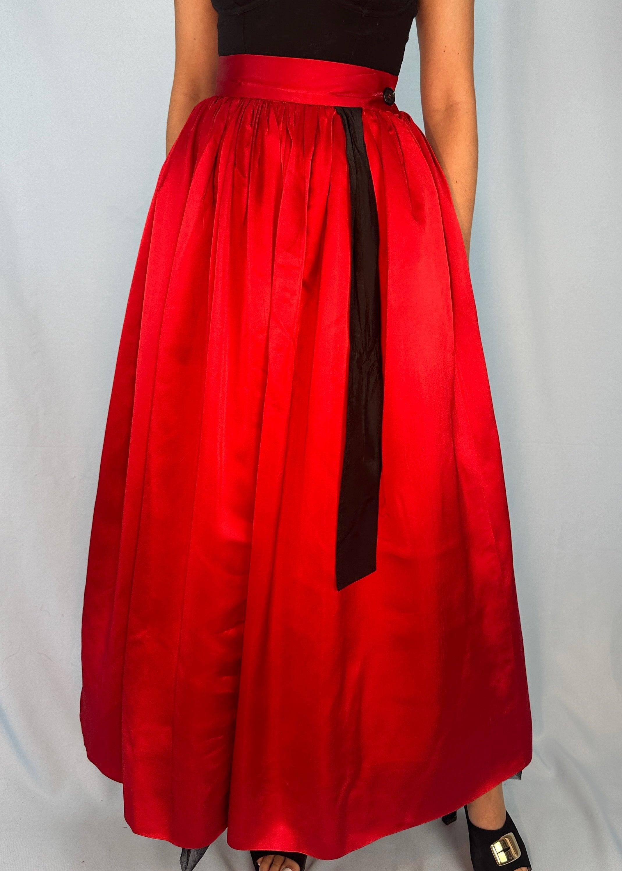 Women's Dolce & Gabbana Fall 1992 Runway Red Satin Tulle Skirt For Sale