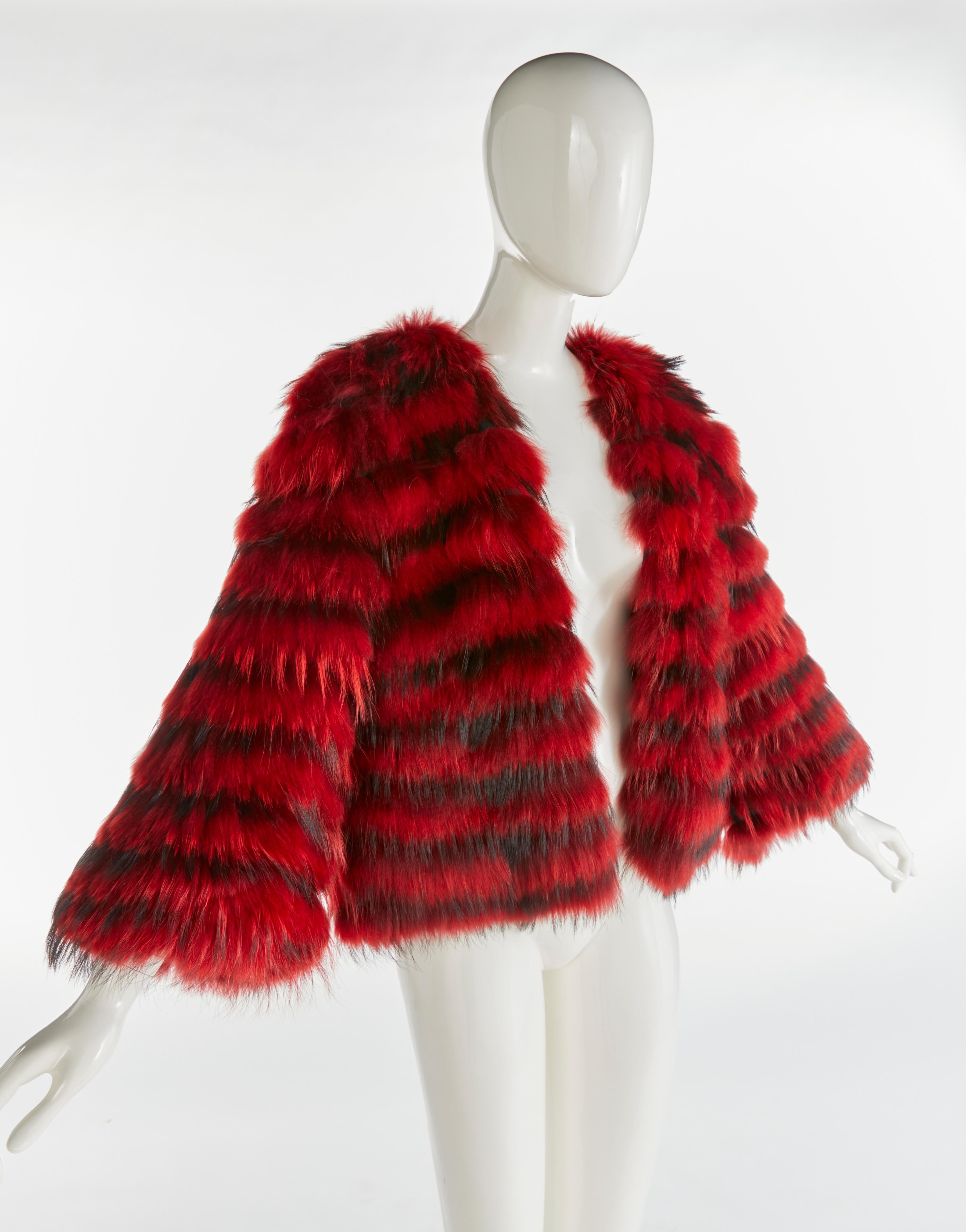 Red Dolce & Gabbana Fall 1999 Vintage Runway Fur Jacket as seen on Whitney Houston For Sale