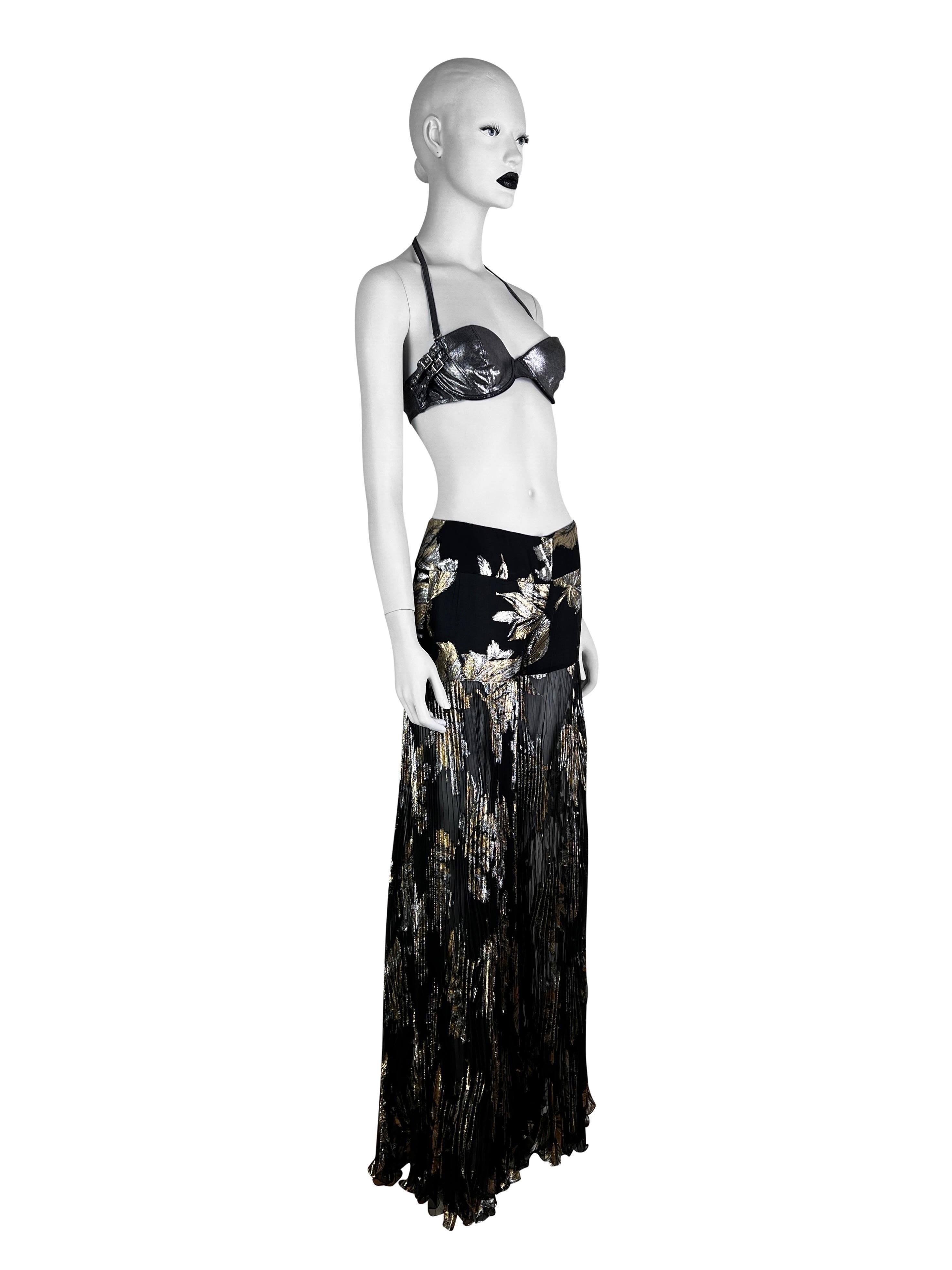 Women's Dolce & Gabbana Fall 2000 Lamé Black Chiffon Silk Pleated Evening Trousers For Sale