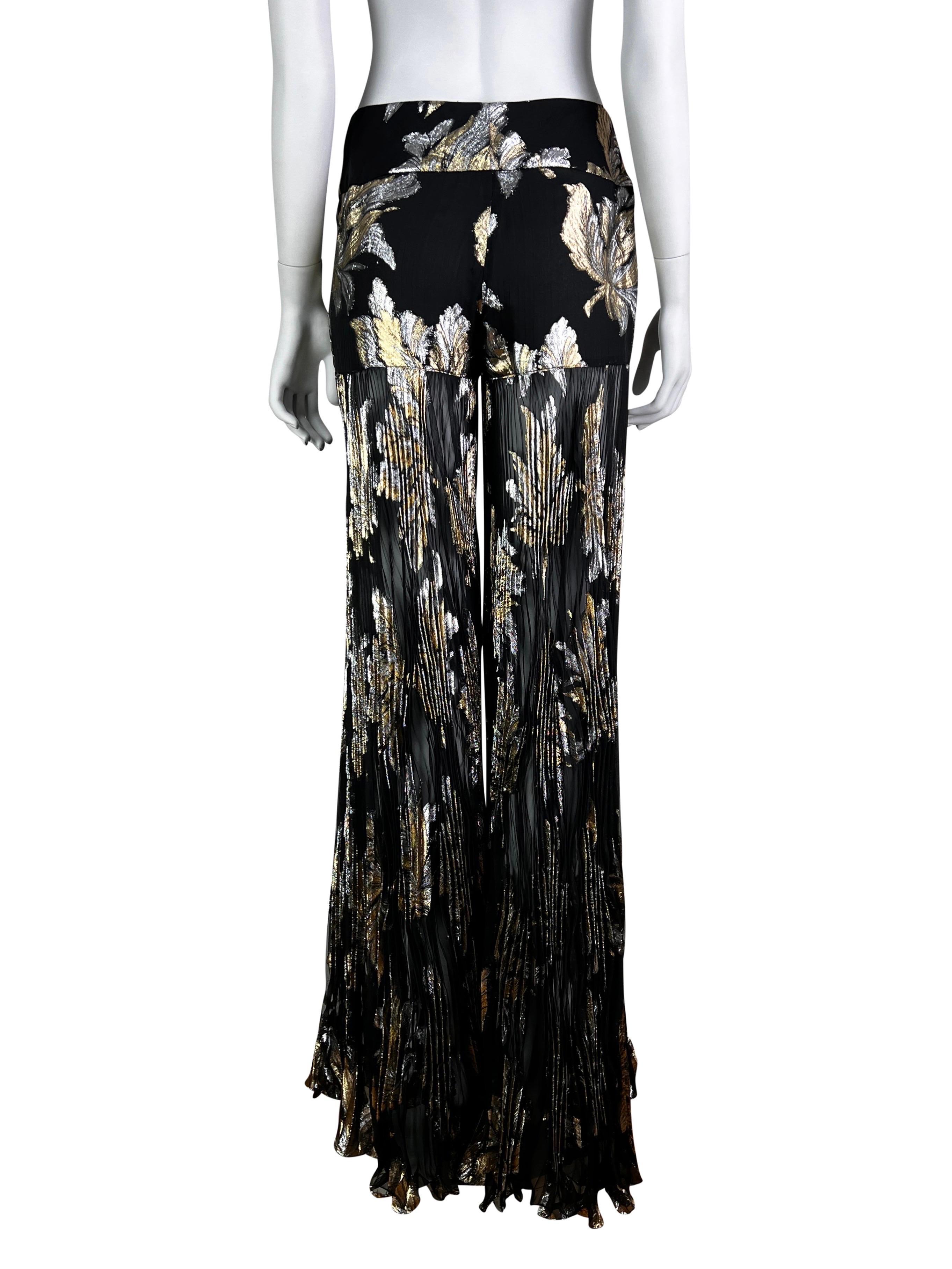 Dolce & Gabbana Fall 2000 Lamé Black Chiffon Silk Pleated Evening Trousers For Sale 2