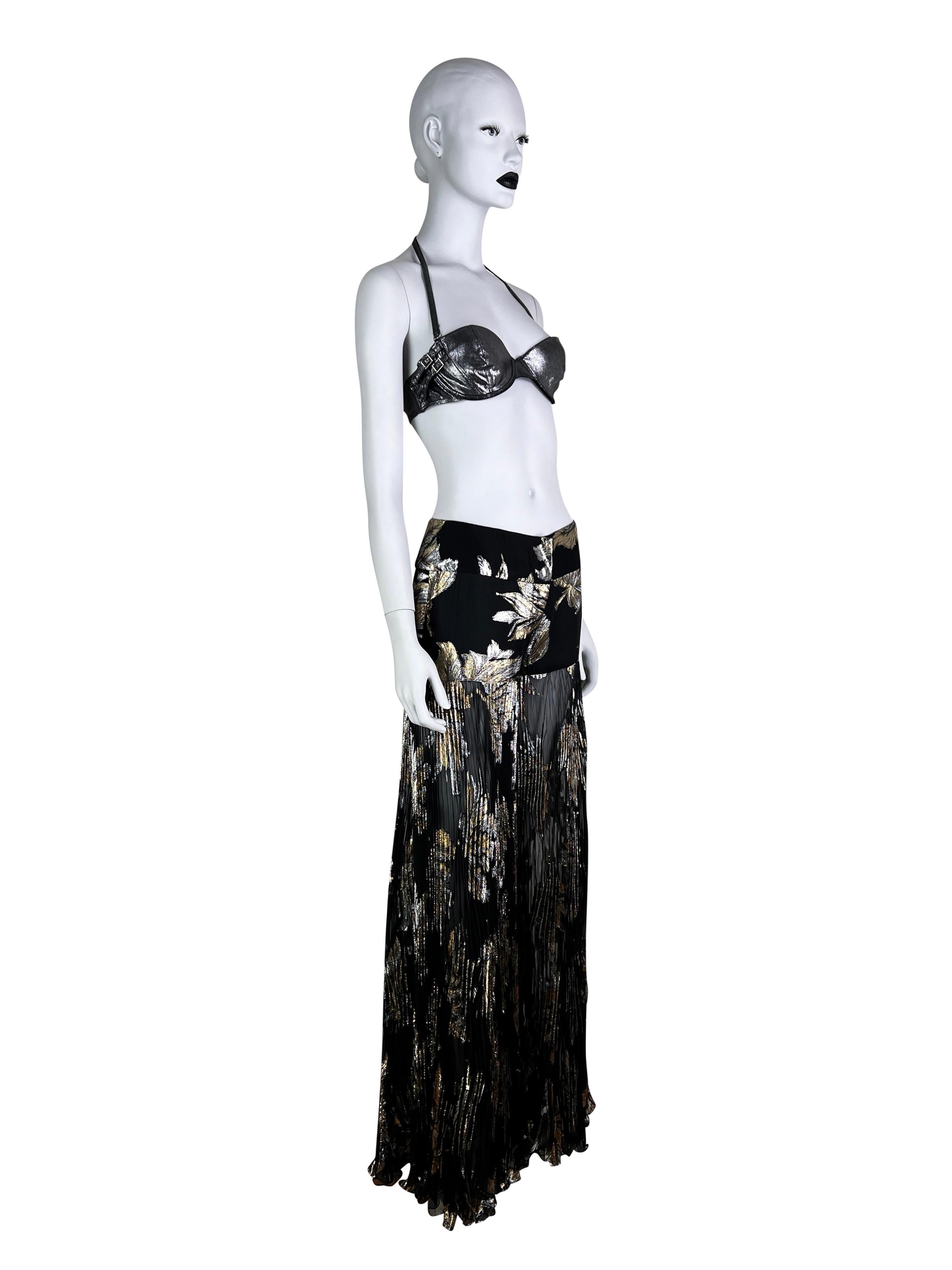 Dolce & Gabbana Fall 2000 Lamé Black Chiffon Silk Pleated Evening Trousers For Sale 3