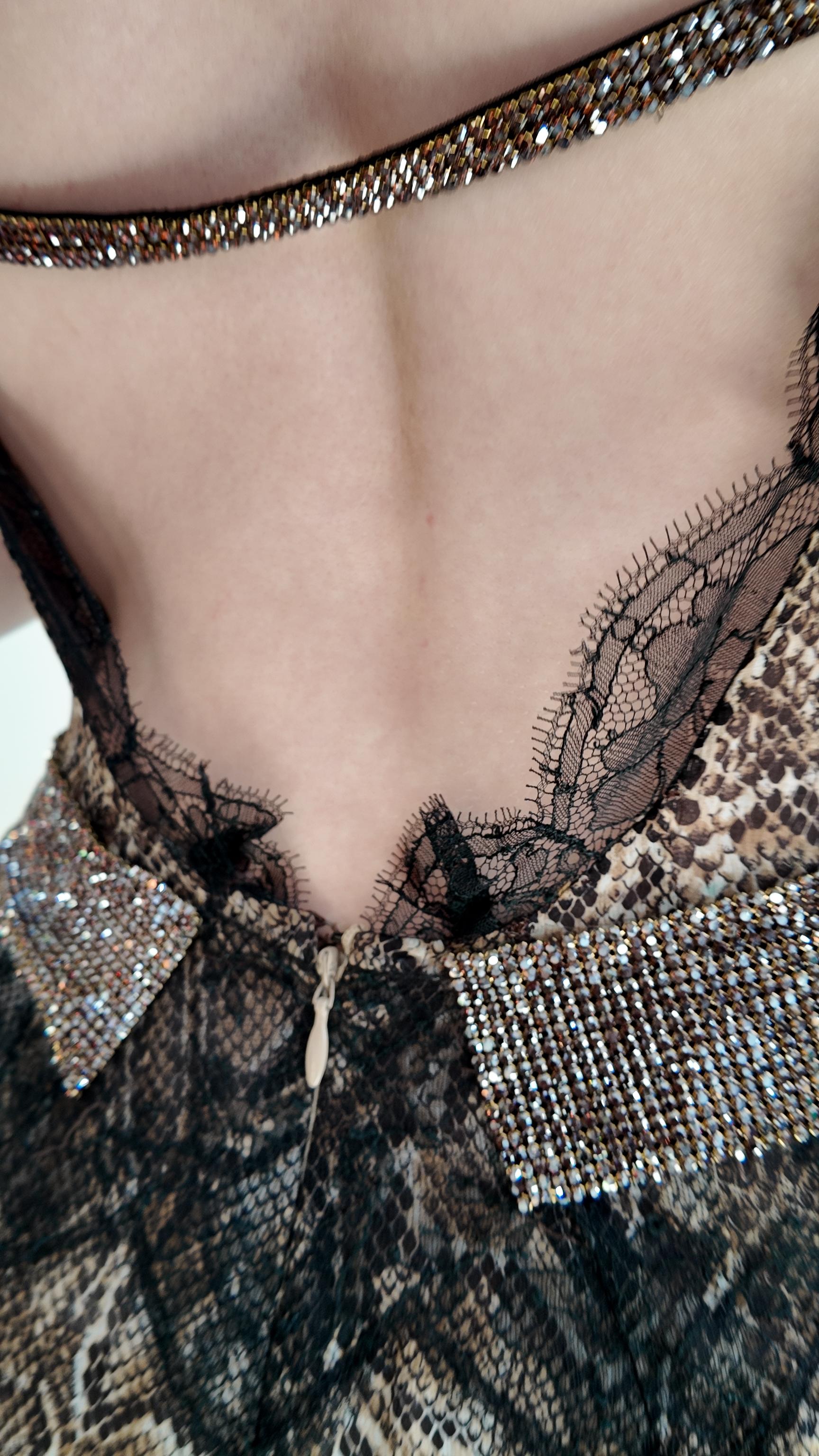 Dolce & Gabbana Fall 2004 Snakeskin Print Open Bck Gown with Rhinestone and Lace 2