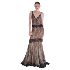 Dolce & Gabbana Fall 2004 Snakeskin Print Open Bck Gown with Rhinestone and Lace