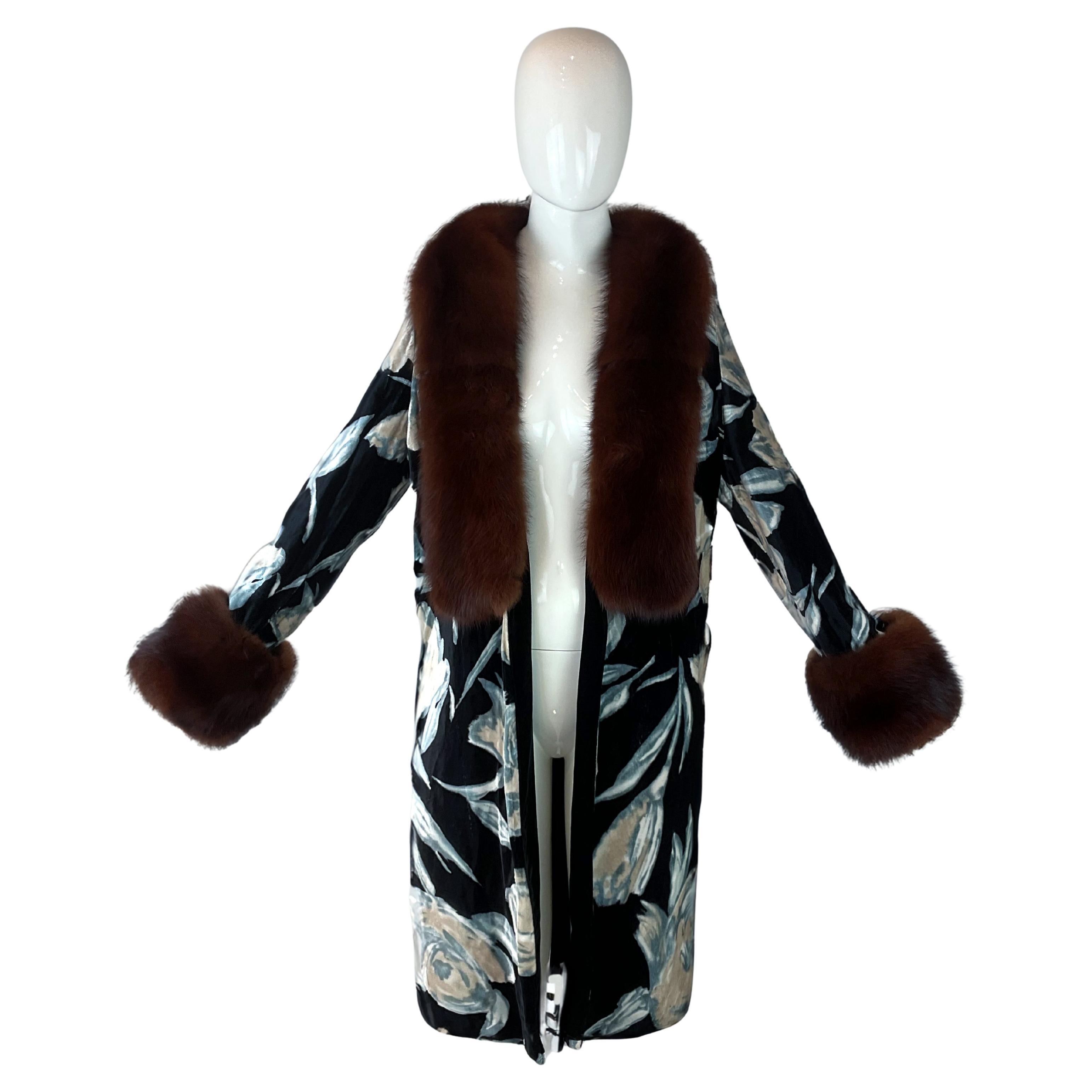 Dolce & Gabbana Fall F/W 1997 Velvet Coat with Fox Fur Trim For Sale