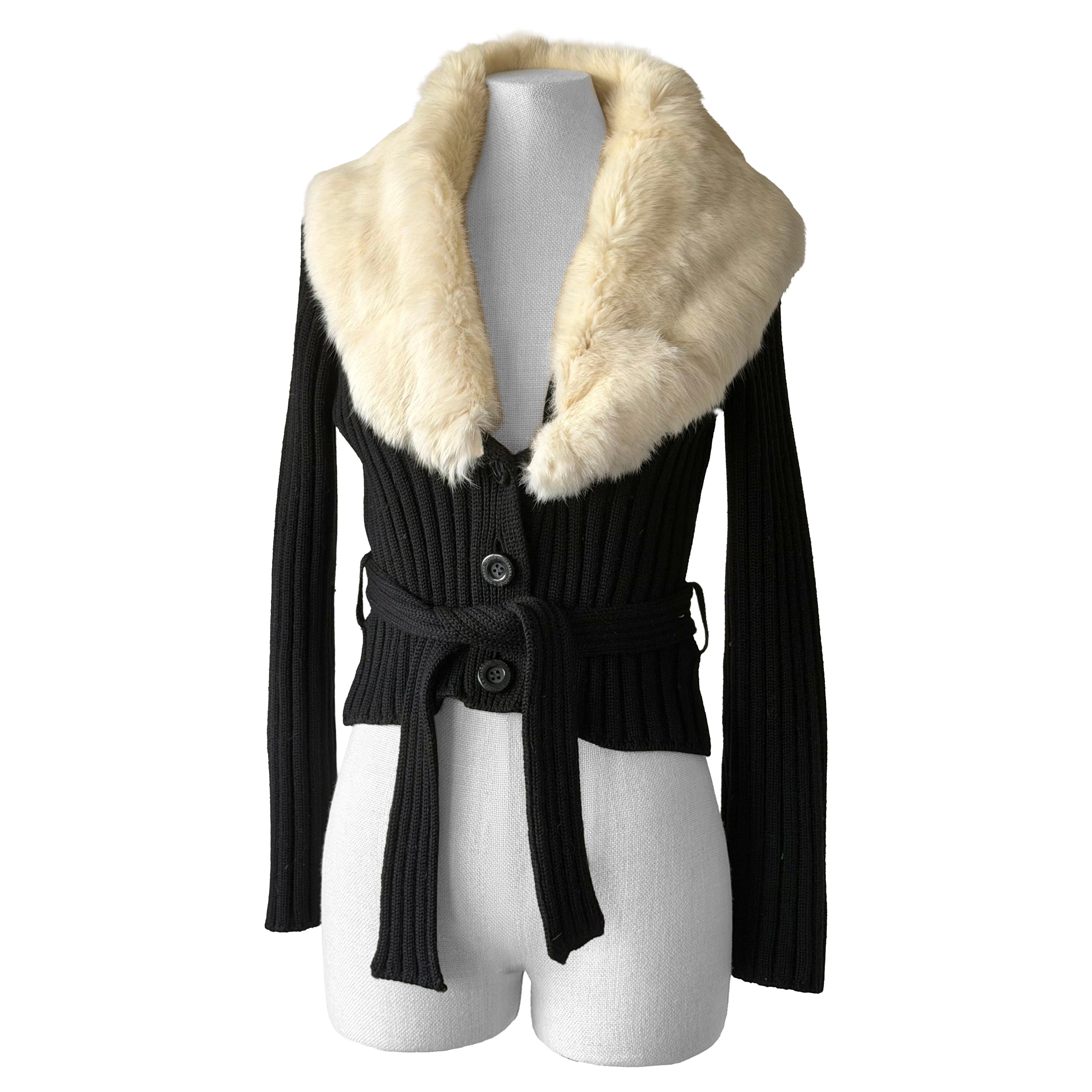 Pre-owned Dolce & Gabbana Fall Winter 1995 White Fur Trim Cardigan