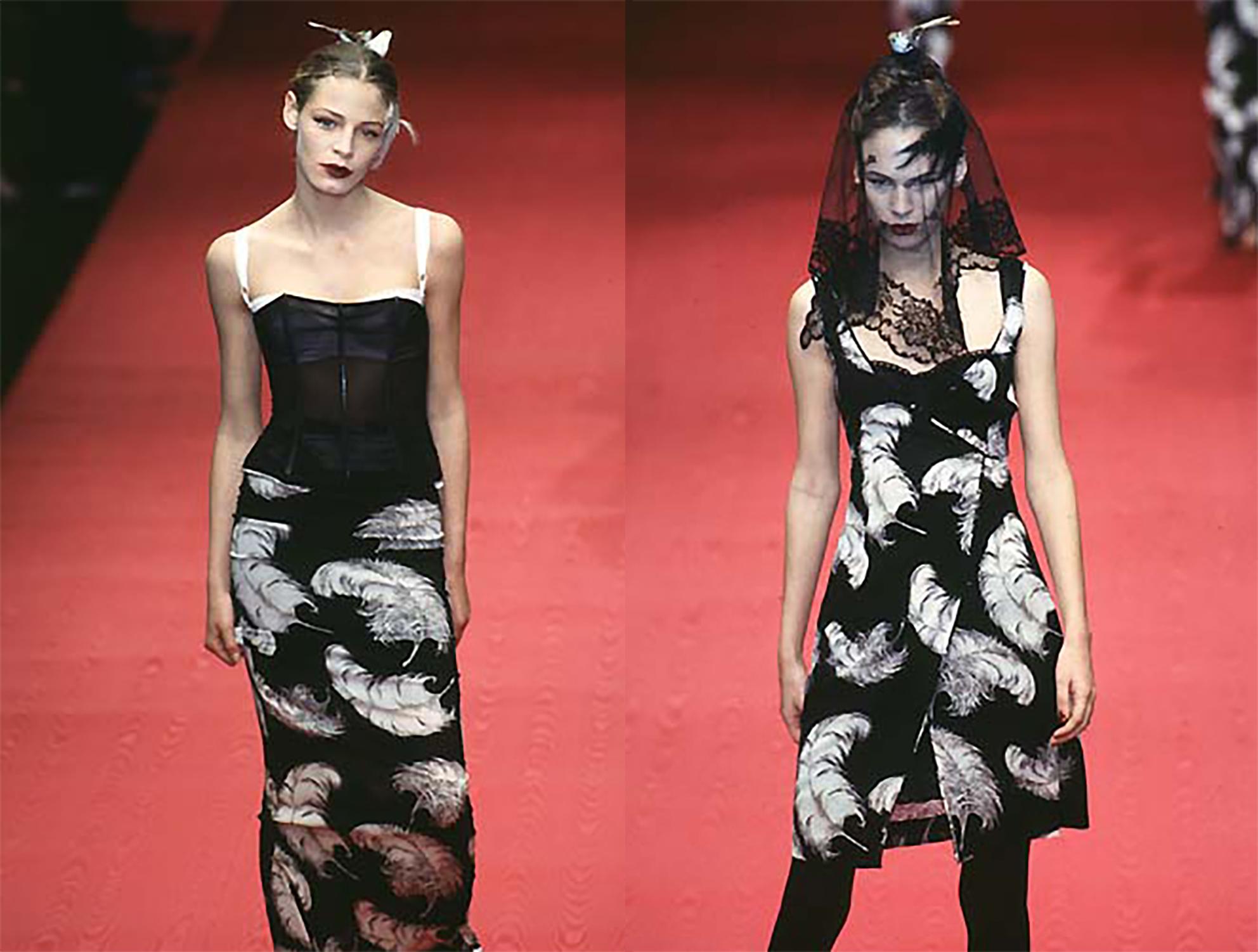 Black Dolce & Gabbana Fall/Winter F/W 1997 Runway Feather Print Dress – New with Tags For Sale