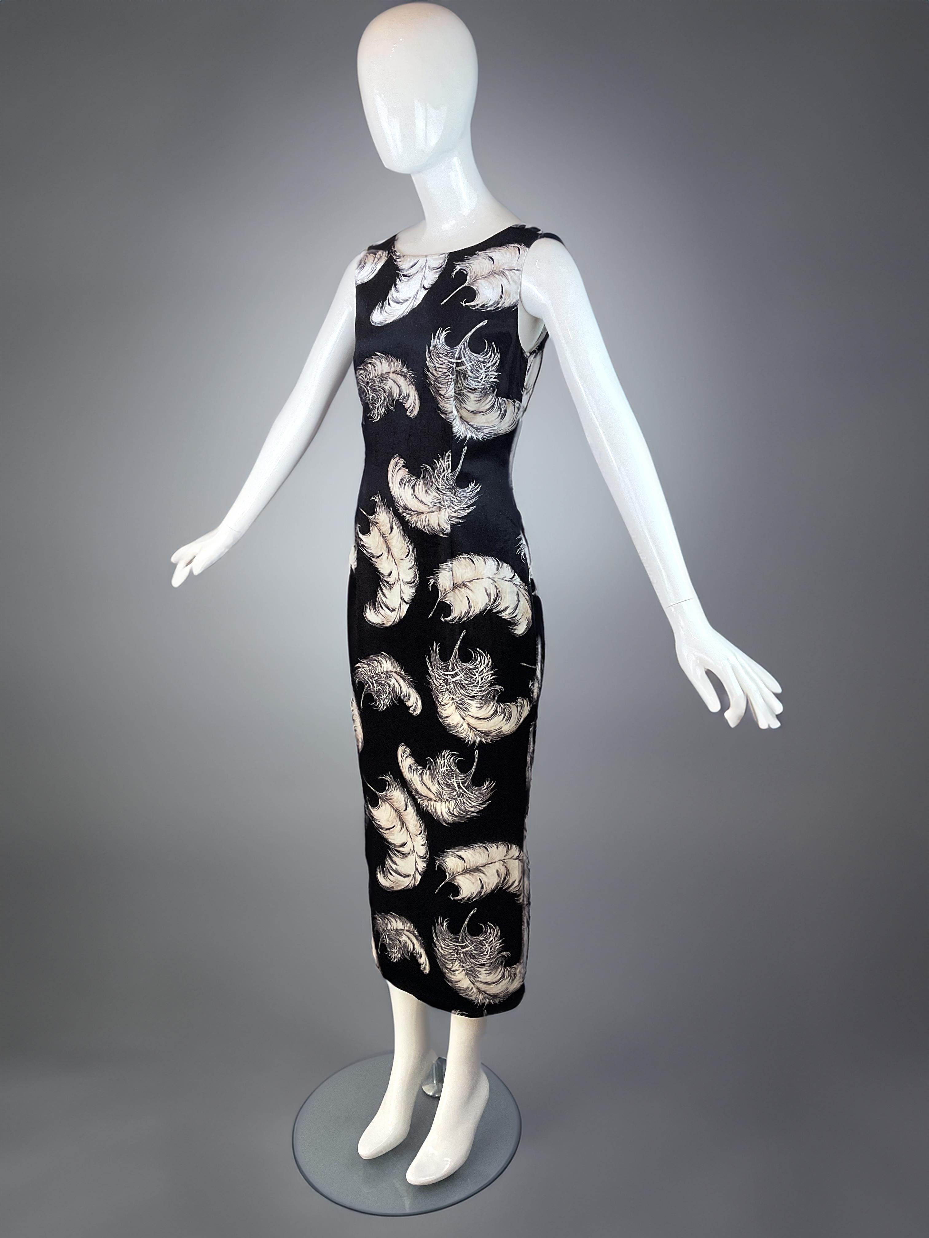 Dolce & Gabbana Fall/Winter F/W 1997 Runway Feather Print Dress – New with Tags For Sale 1