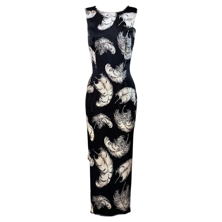 Dolce and Gabbana Fall/Winter F/W 1997 Runway Feather Print Dress New with Tags For Sale at 1stDibs Dolce and Gabbana Fall/Winter F/W 1997 Runway Feather Print Dress New with Tags For Sale at 1stDibs