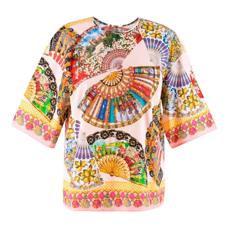 Dolce & Gabbana Fan-Printed Cotton Top - Size US 4