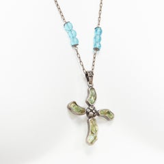 DOLCE GABBANA faux emerald beads Bytantine cross woven leather opera necklace