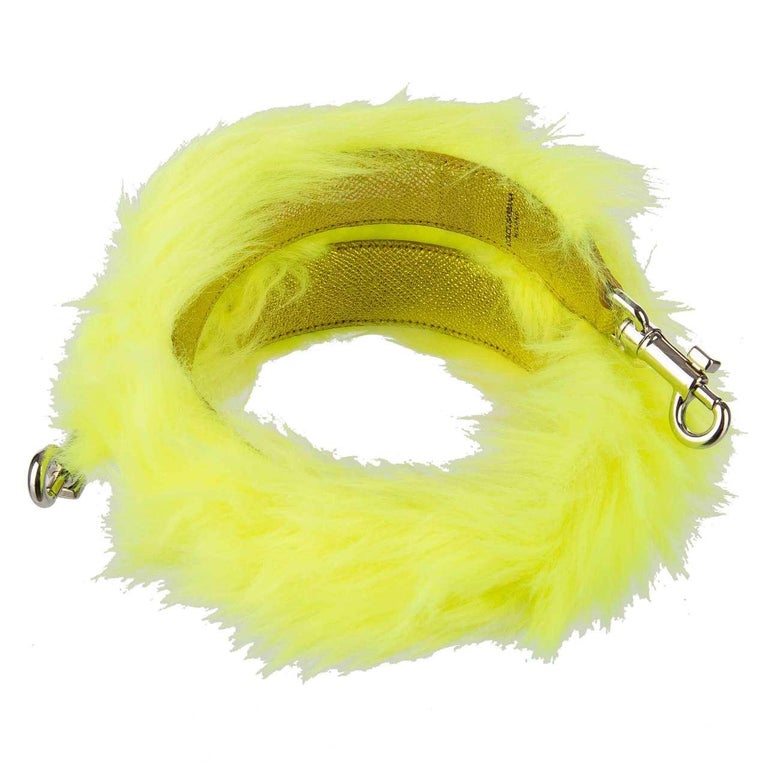 Dolce and Gabbana Faux Fur Leather Bag Strap Handle Neon Yellow