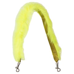 Dolce & Gabbana - Faux Fur Leather Bag Strap Handle Neon Yellow Silver