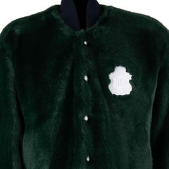 Dolce & Gabbana Faux Fur Oversize Bomber Jacket with Logo Patch Green Blue L