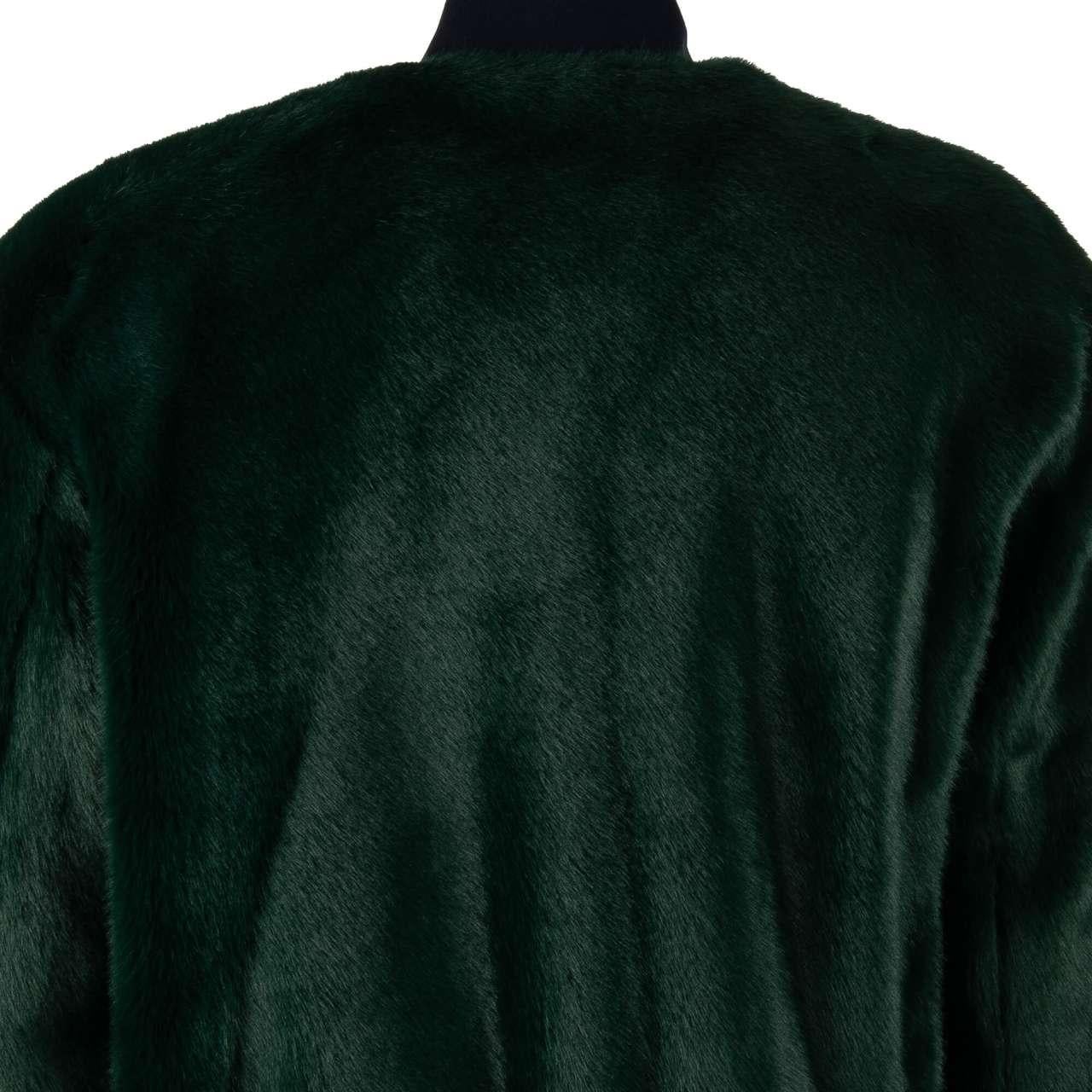 Dolce & Gabbana Faux Fur Oversize Bomber Jacket with Logo Patch Green Blue L For Sale 2