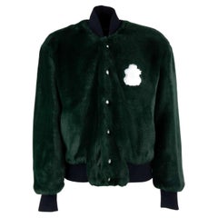 Dolce & Gabbana Faux Fur Oversize Bomber Jacket with Logo Patch Green Blue L