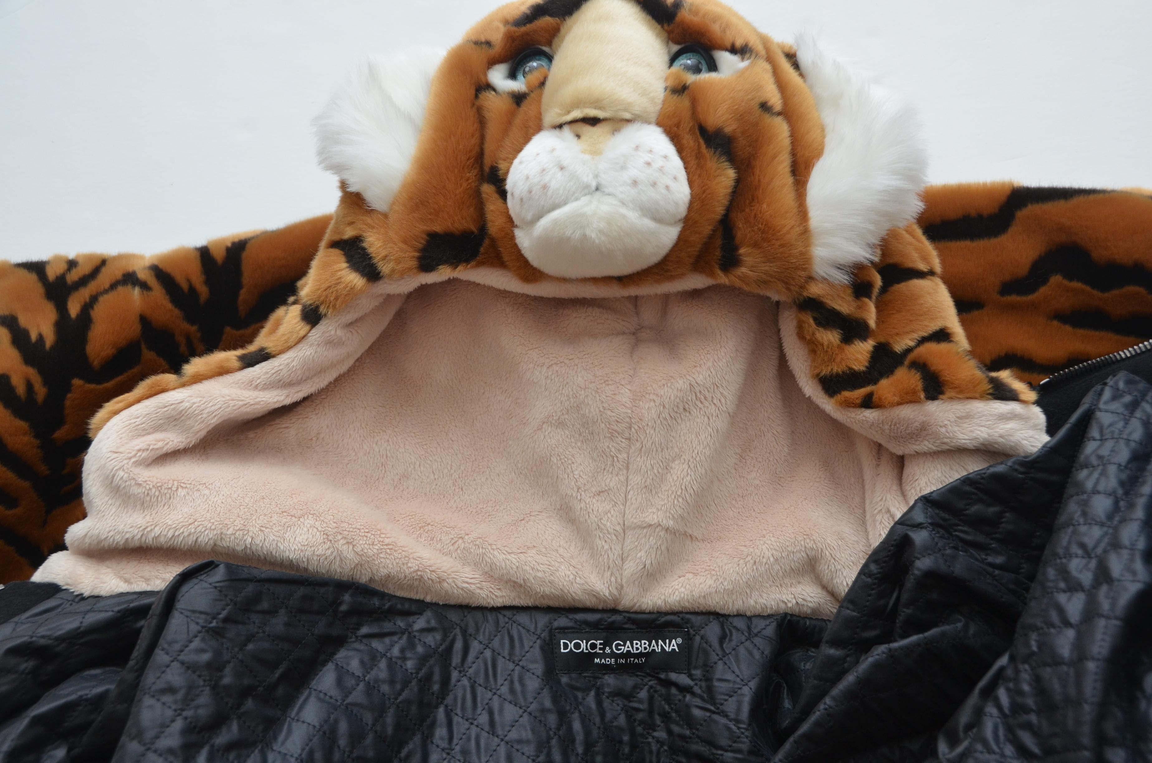 DOLCE & GABBANA  Faux Fur Tiger Hooded Long Jacket  Coat NEW 42 2