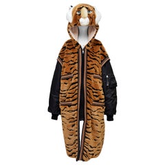 DOLCE & GABBANA  Faux Fur Tiger Hooded Long Jacket  Coat NEW 42